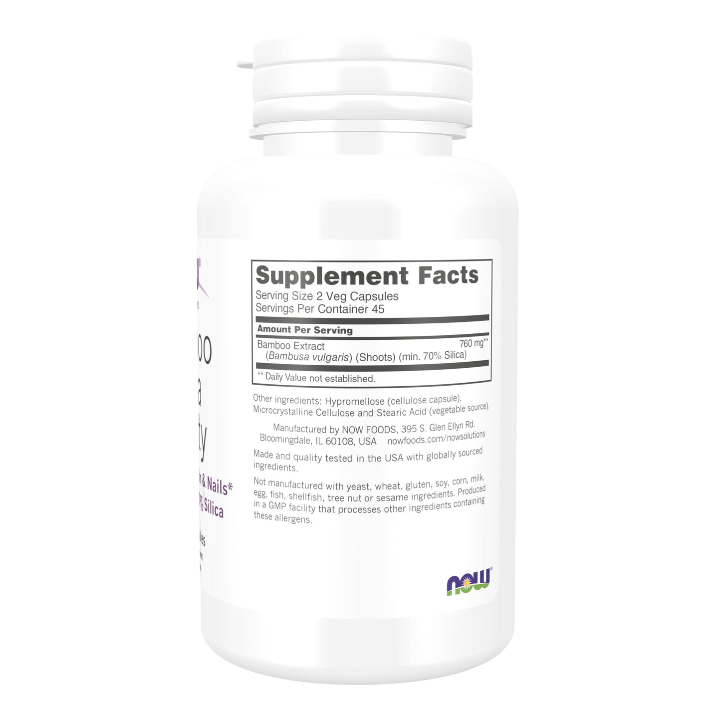NOW Foods Bamboo Silica Beauty Capsule, 90 Veg Capsules