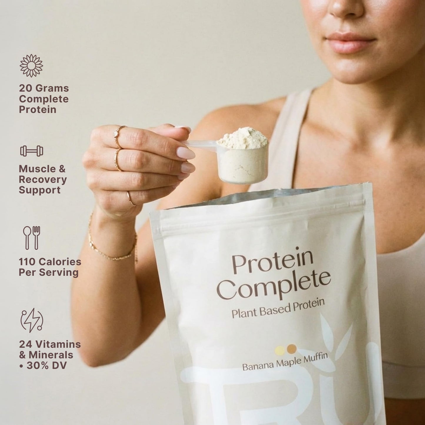 TRU Supplements Plant Based Protein Powder, Brown Rice & Pea Protein, 26.5 Servings