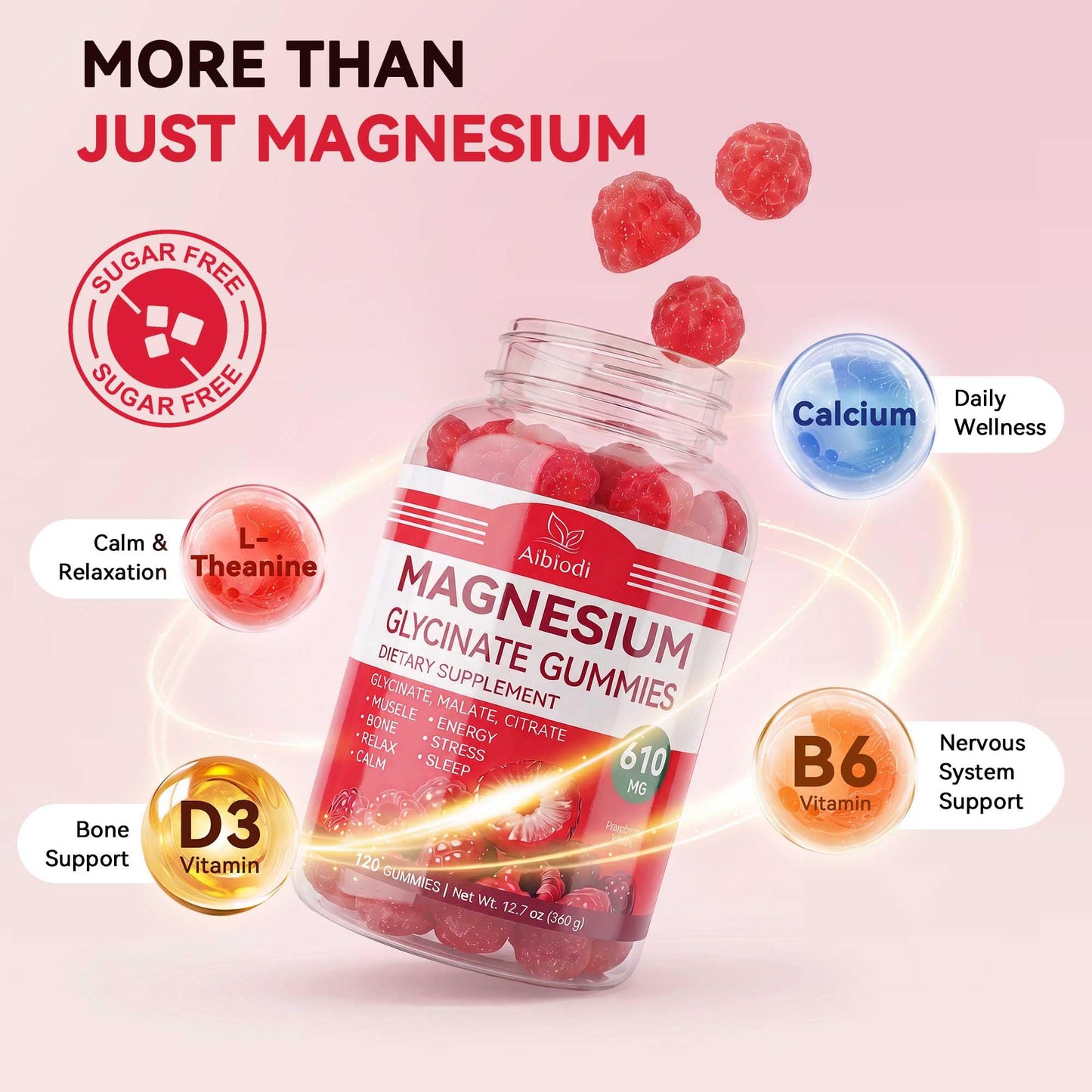 Aibiodi Magnesium Glycinate 610mg, 120 Gummies