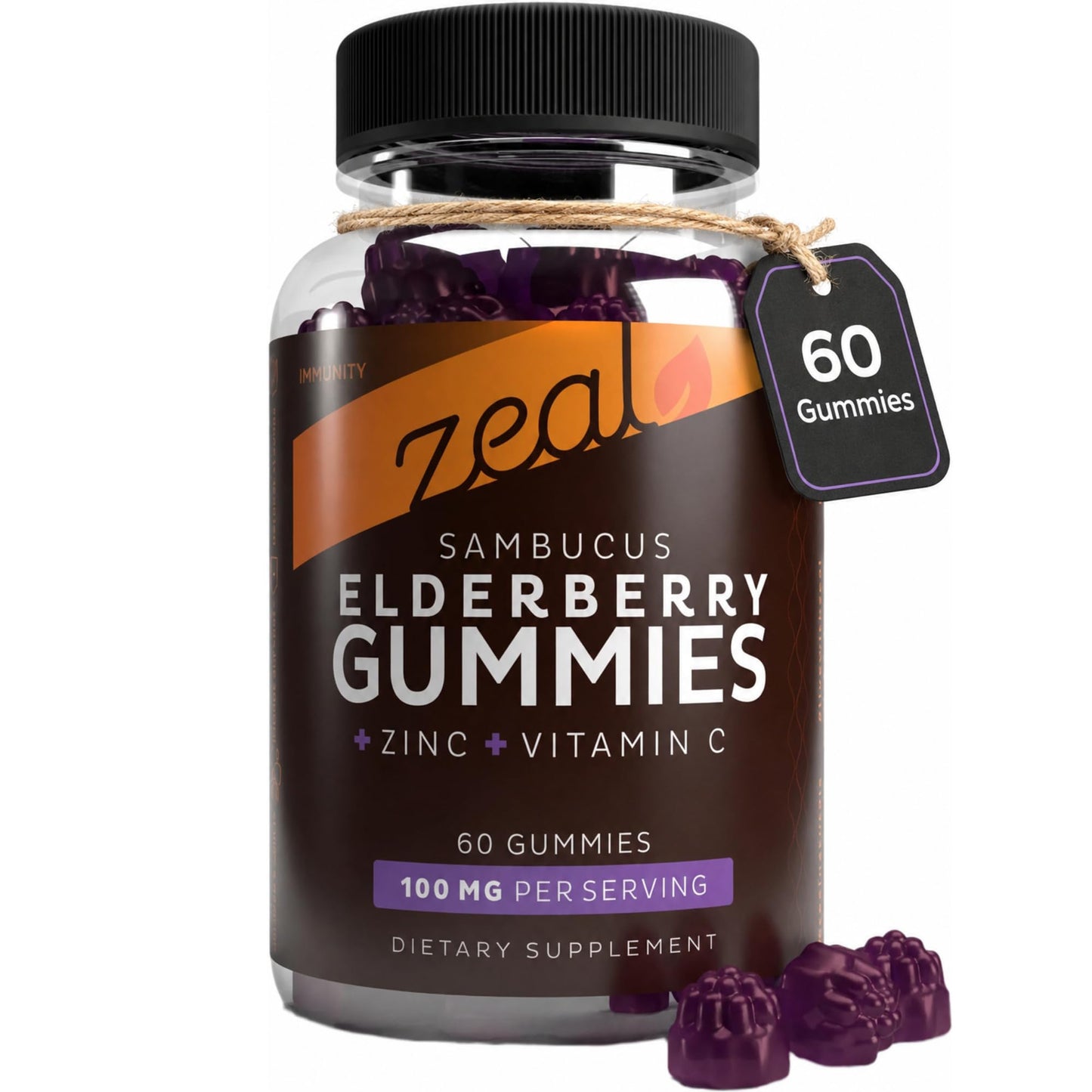 Zeal Naturals Sambucus Elderberry Gummies with Zinc and Vitamin C, 60 Count