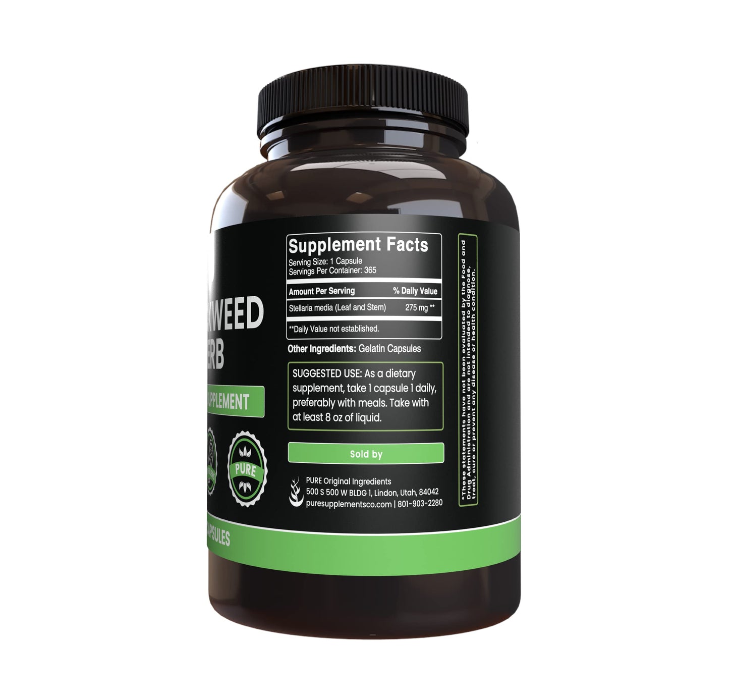 PURE ORIGINAL INGREDIENTS Chickweed Herb Capsule, 365 Count