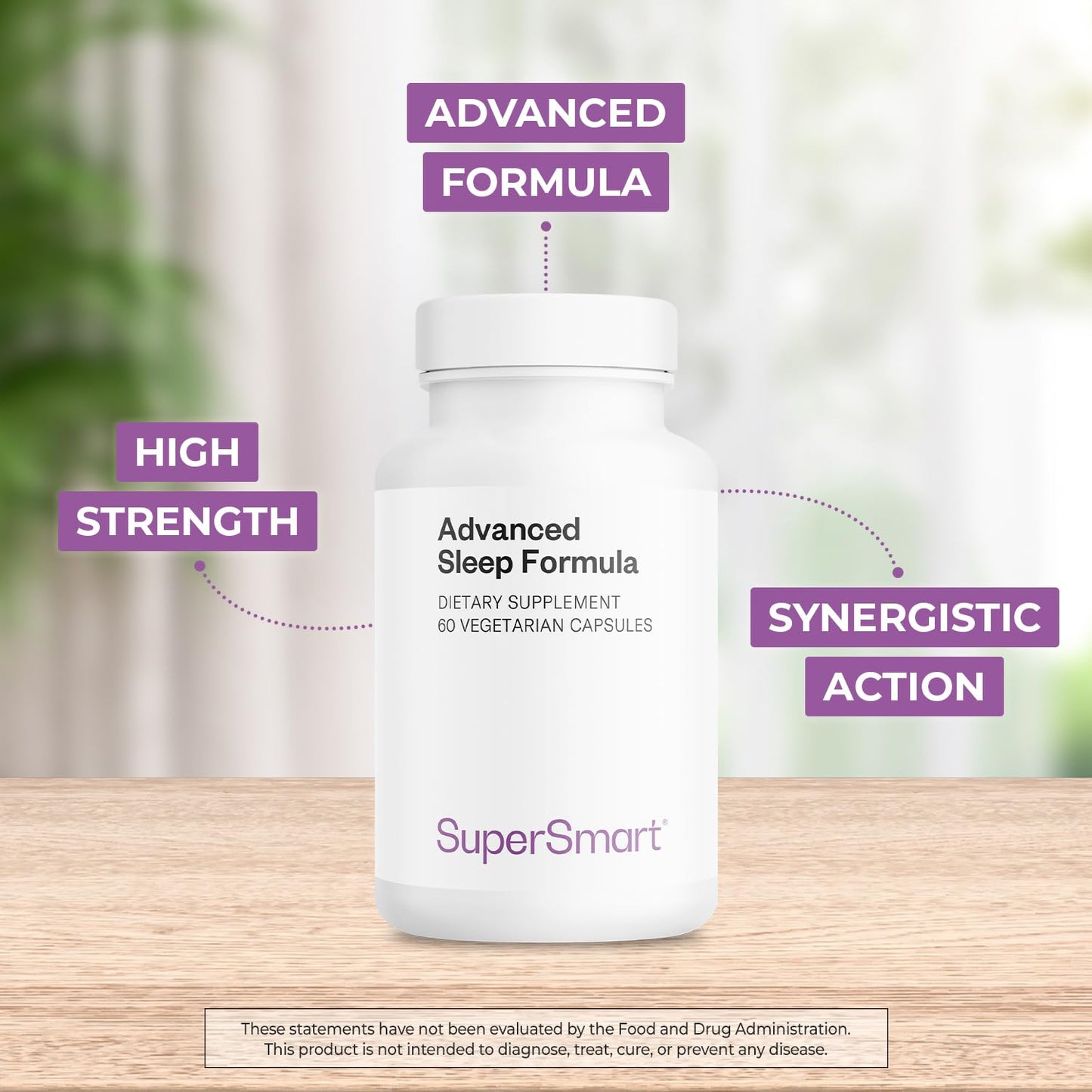 Supersmart Advanced Sleep Formula (High Strength) with Melatonin, Valerian Root, California Poppy, Passion Flower, Lithium Orotate Capsules, 60 Count