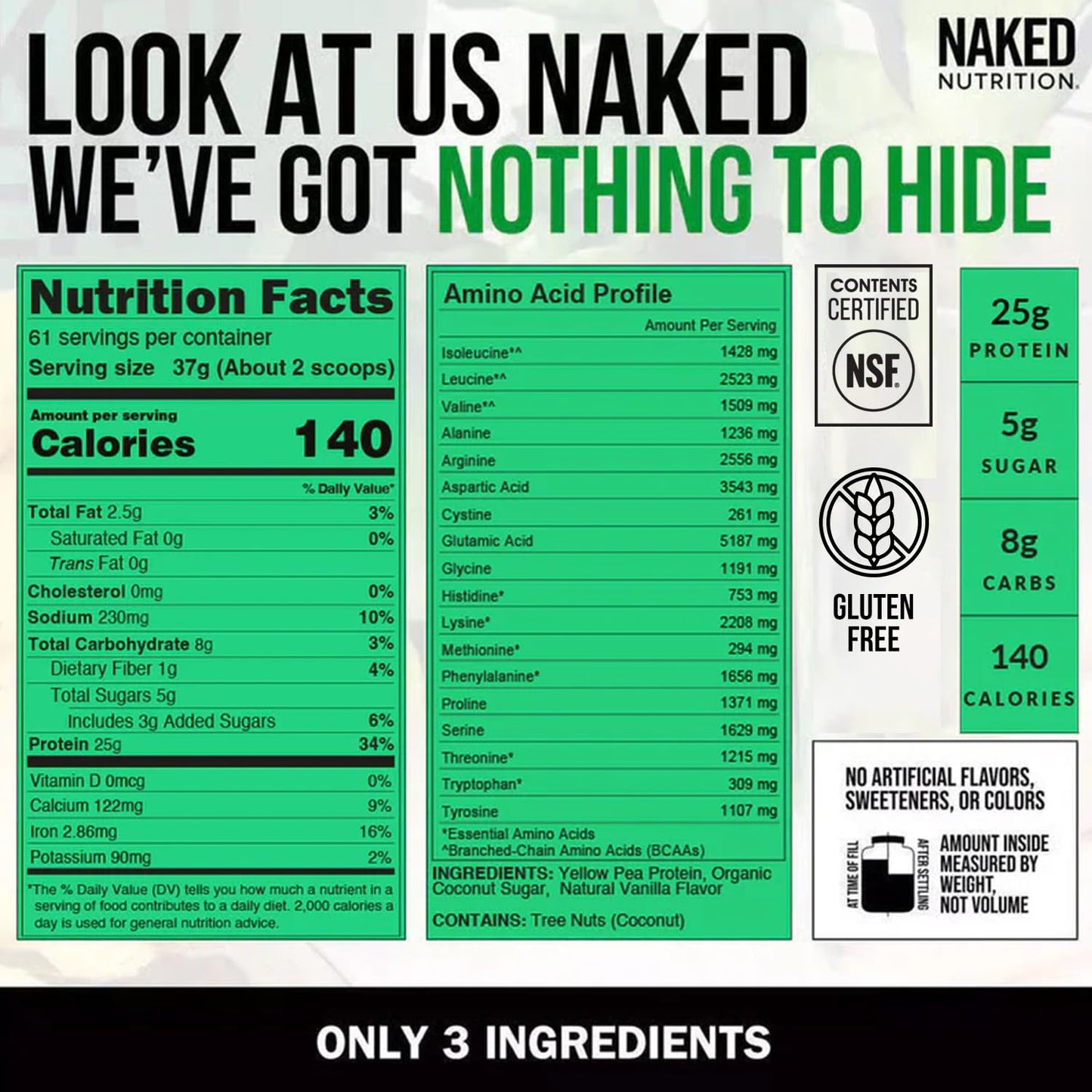 NAKED Pea Protein Isolate Powder, Vanilla, 80 Servings