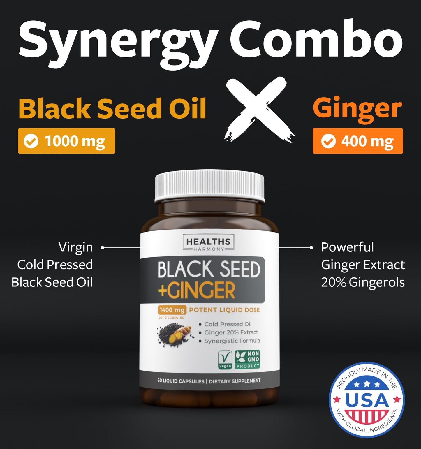 Healths Harmony Cold-Pressed Black Seed Oil Capsules, 60 Count