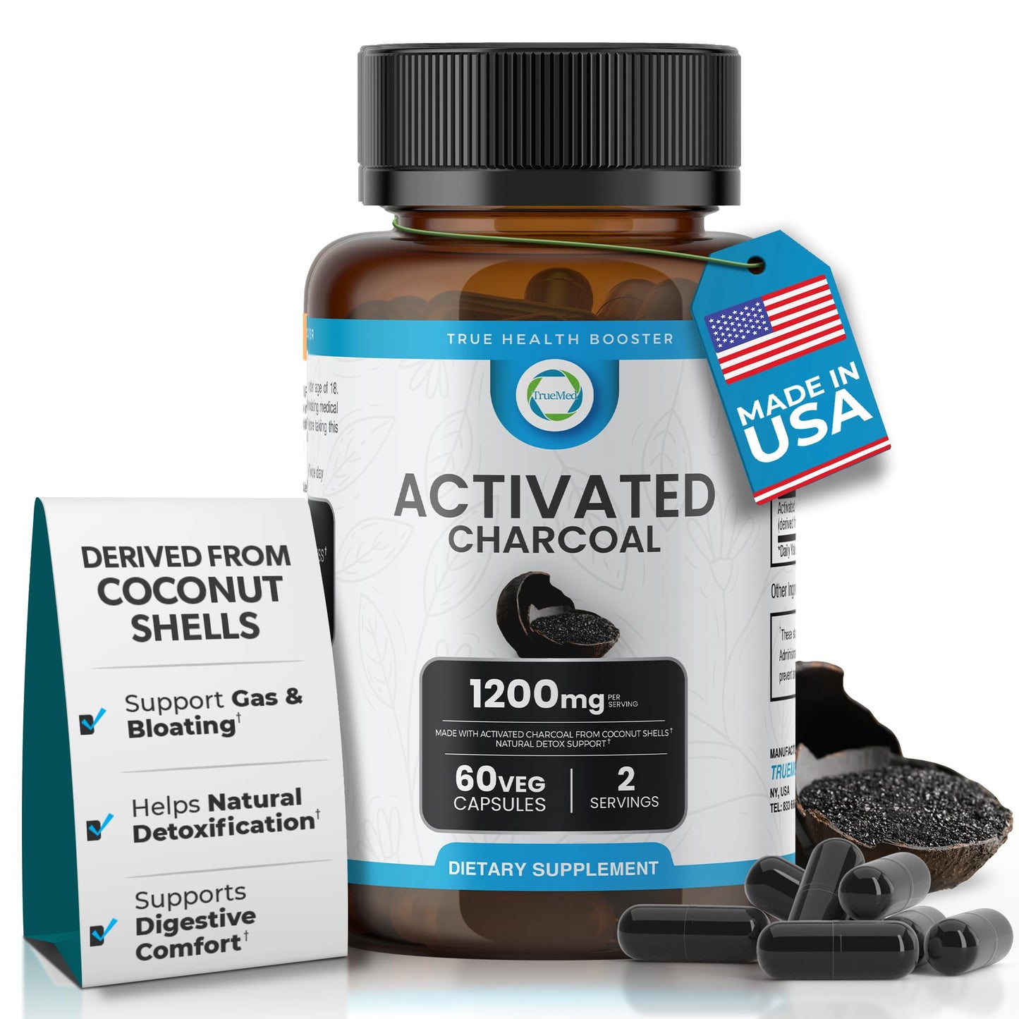TRUEMED Activated Charcoal 1200mg Capsules 60 Capsules