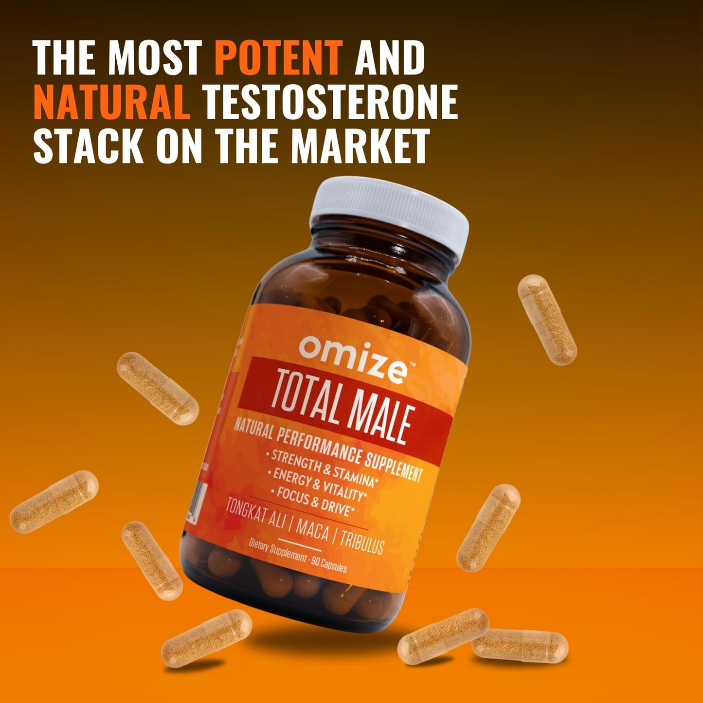 Omize Testosterone Booster for Men Total Male Premium Tongkat Ali, Ashwagandha, Maca & Tribulus 90 Capsules