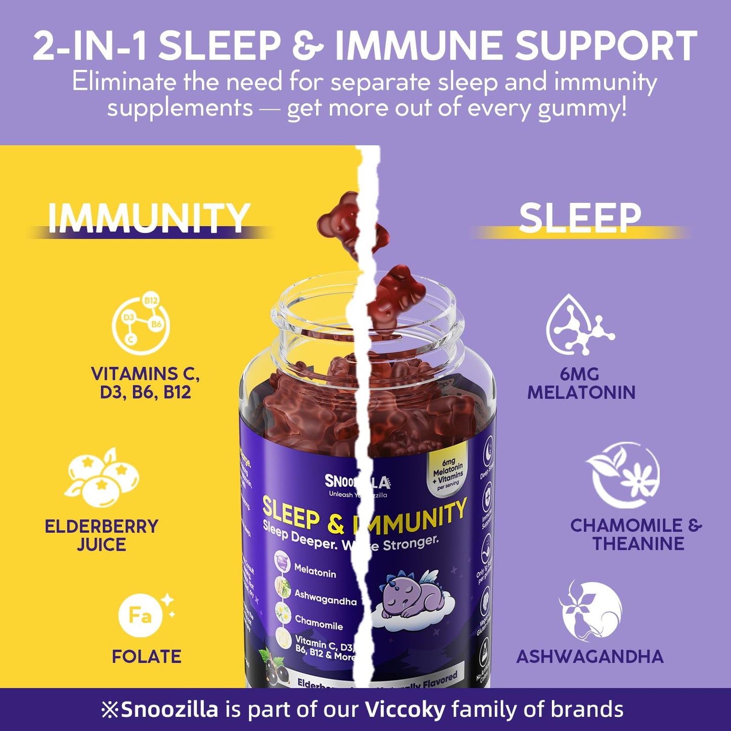 Viccoky Sleep Gummies with Melatonin, Chamomile & Ashwagandha, 60 Gummies