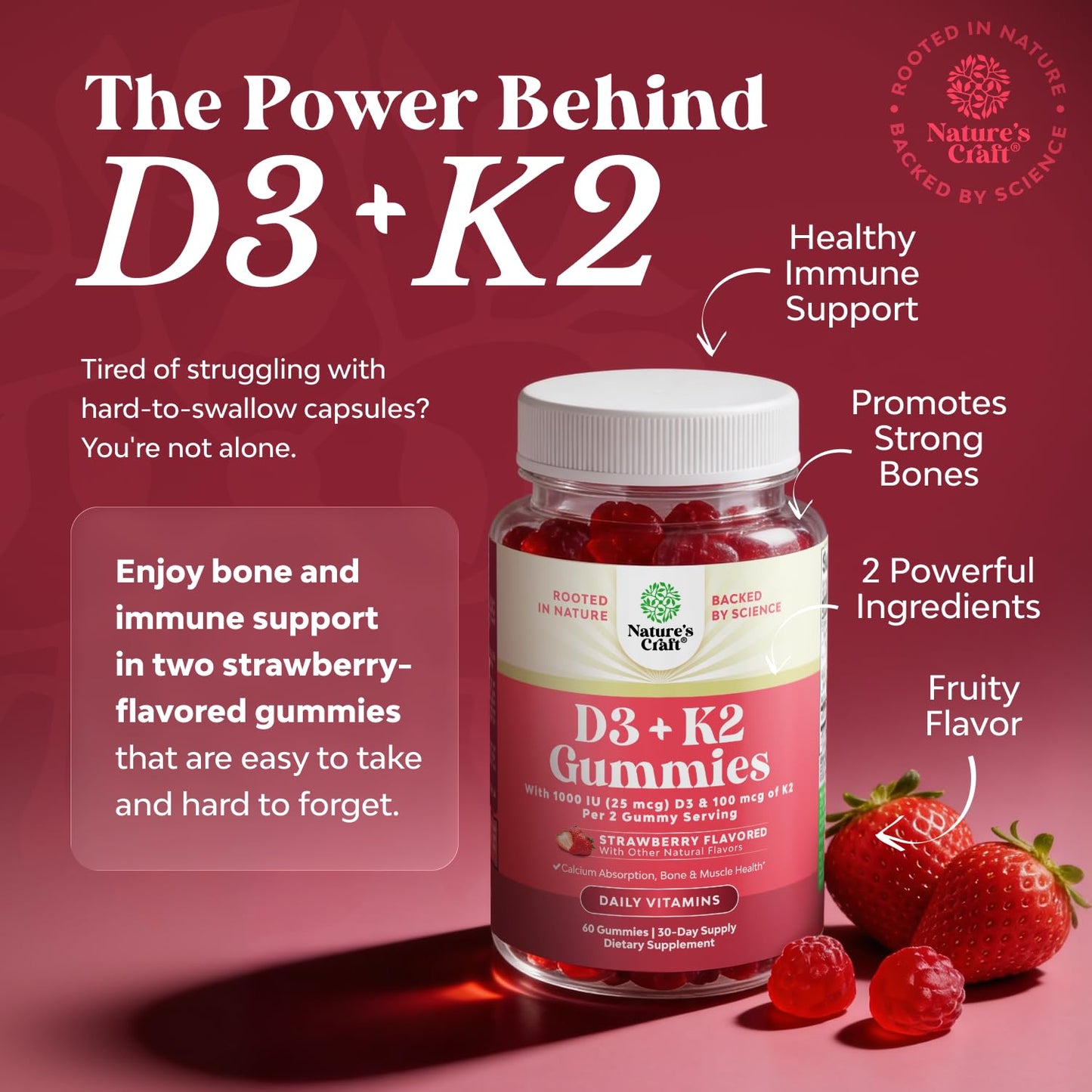 Natures Craft Vitamin D3 K2 Gummies, 60 Count