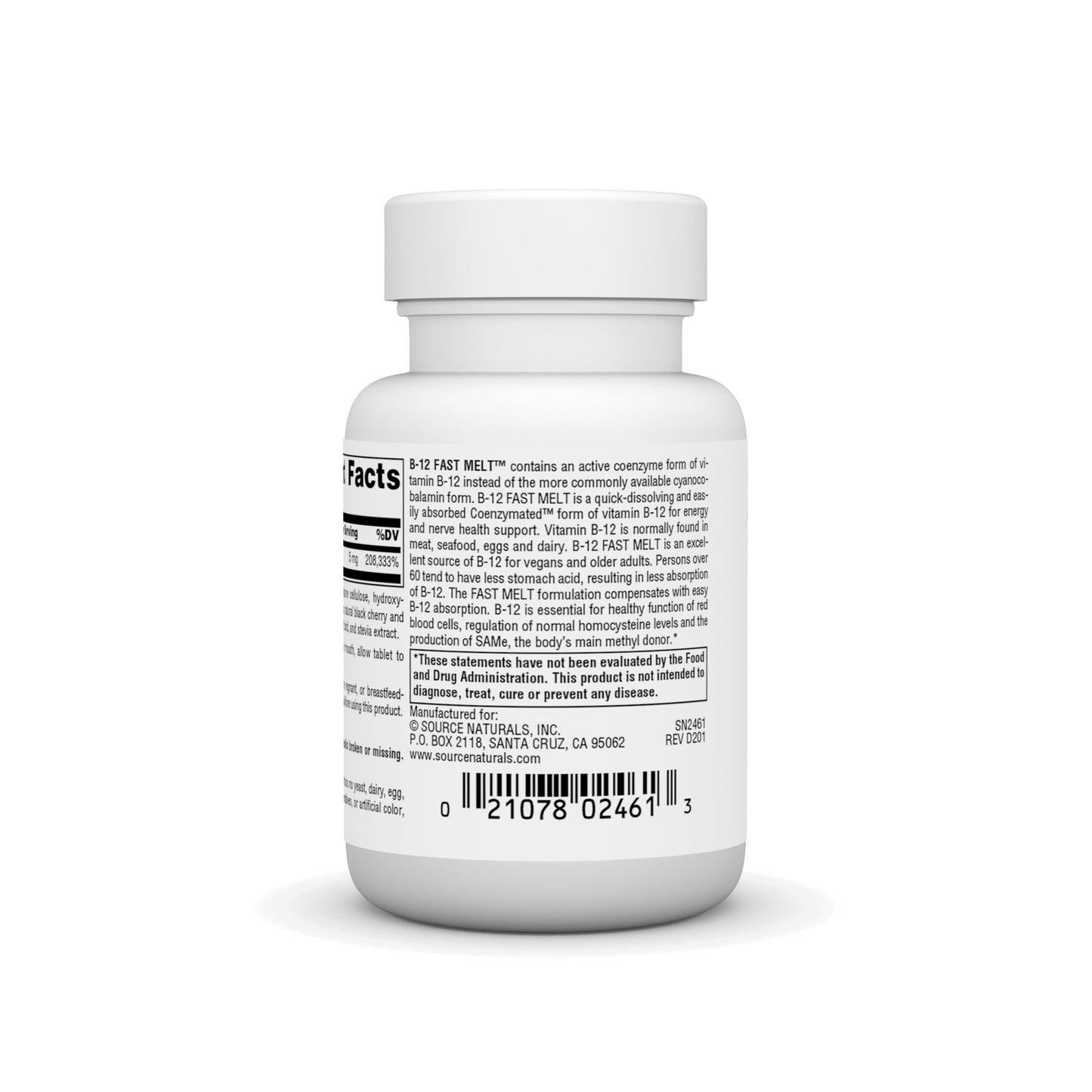 Source Naturals Vitamin B-12 5 mg Fast Melt Vegan Formula Tablet, 30 Count