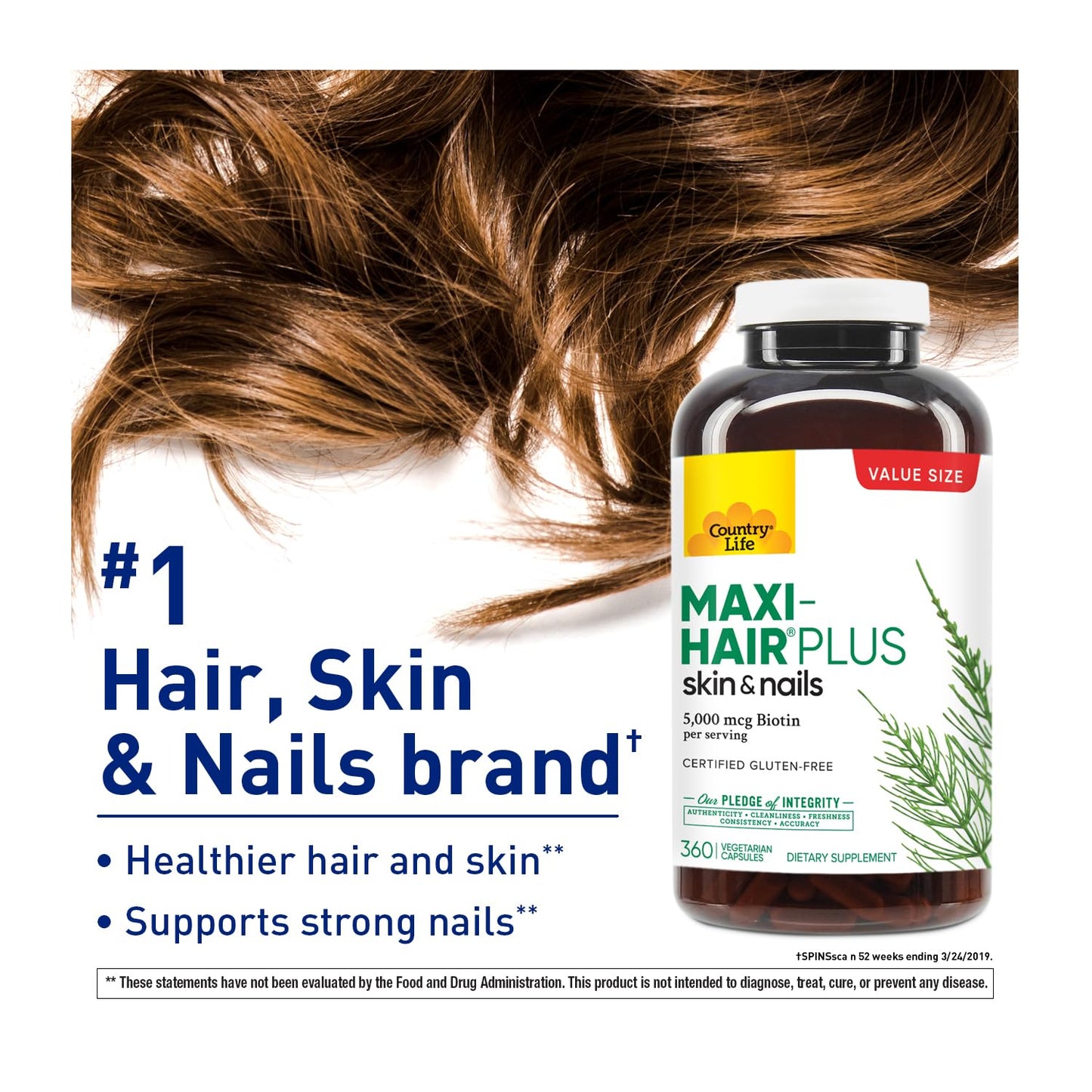 Country Life Maxi-Hair Plus 5000 mcg Biotin, 360 Capsules