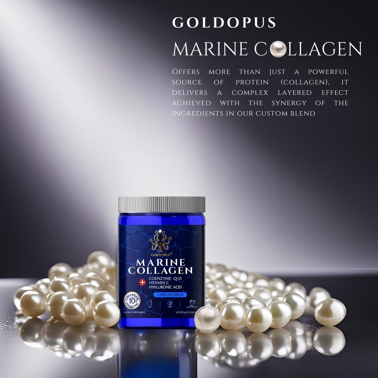 GOLDOPUS Marine Collagen Peptides Powder 9.05 Ounce Pack of 1