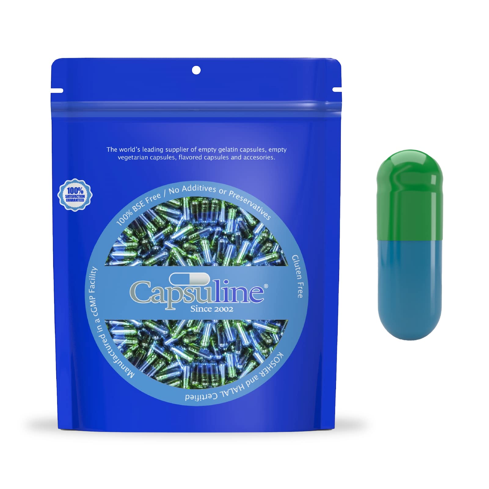 Capsuline Empty Gelatin Capsules Green/Blue Size 3, 1000 Count