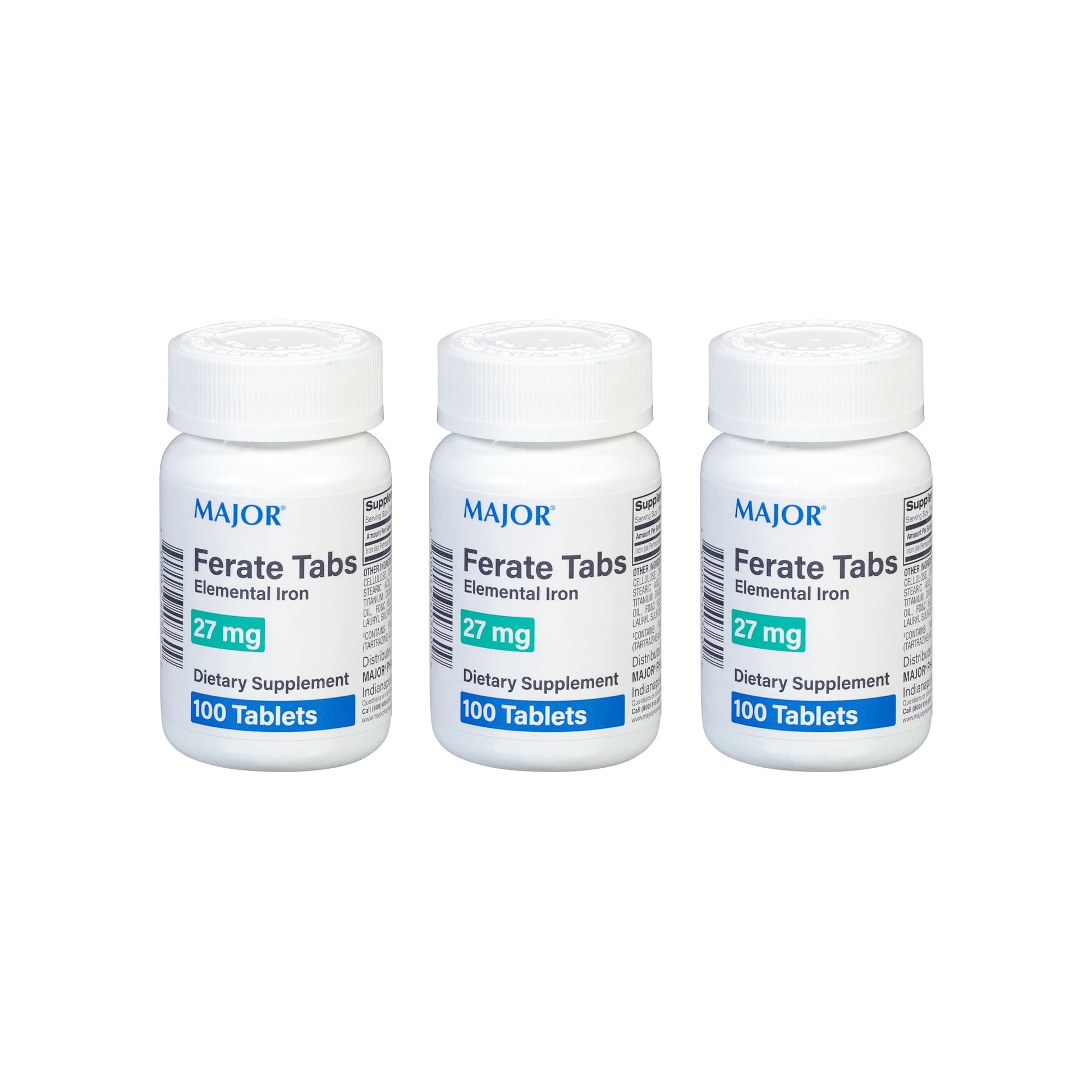 MAJOR Ferate Tabs 27 mg Ferrous Gluconate Elemental Iron Dietary Supplement, 300 Tablets