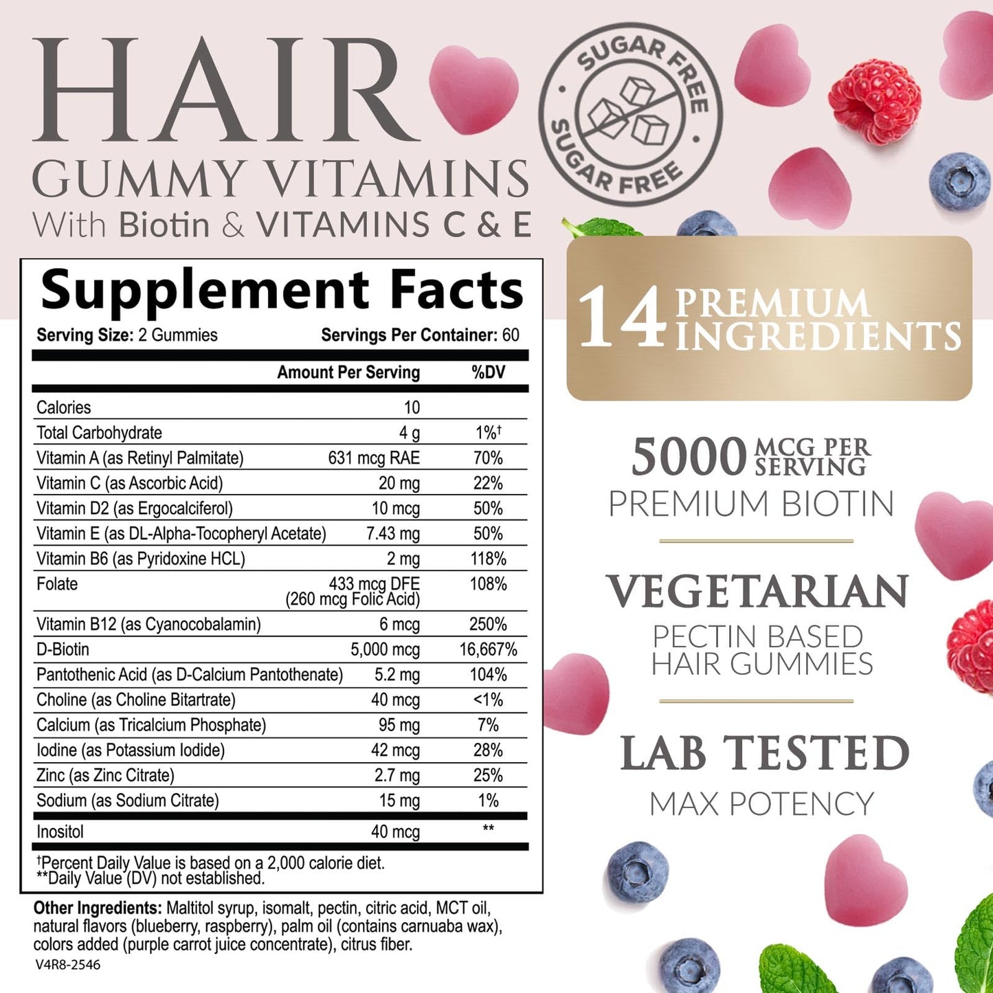 Nature's Nutrition Biotin Hair Vitamins Gummies - 5000 mcg Biotin per Serving, Sugar Free, Vegetarian, 120 Gummies