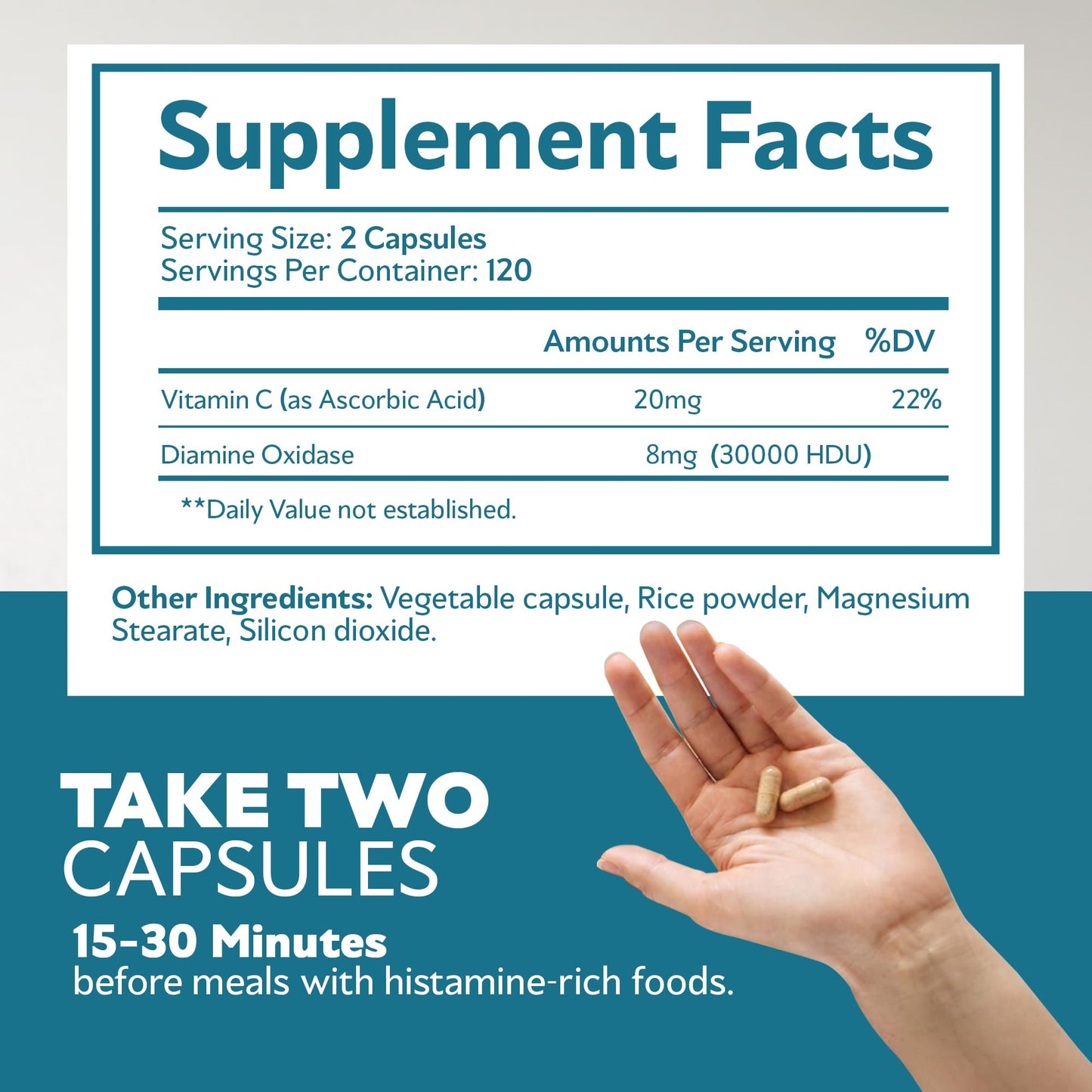 Bravado Labs DAO Supplements Histamine Blocker Extra Strength 30,000 HDU DAO Enzyme + Diamine Oxidase & Vitamin C for Daily Histamine Metabolism & Immune Support Capsules, 120 Count