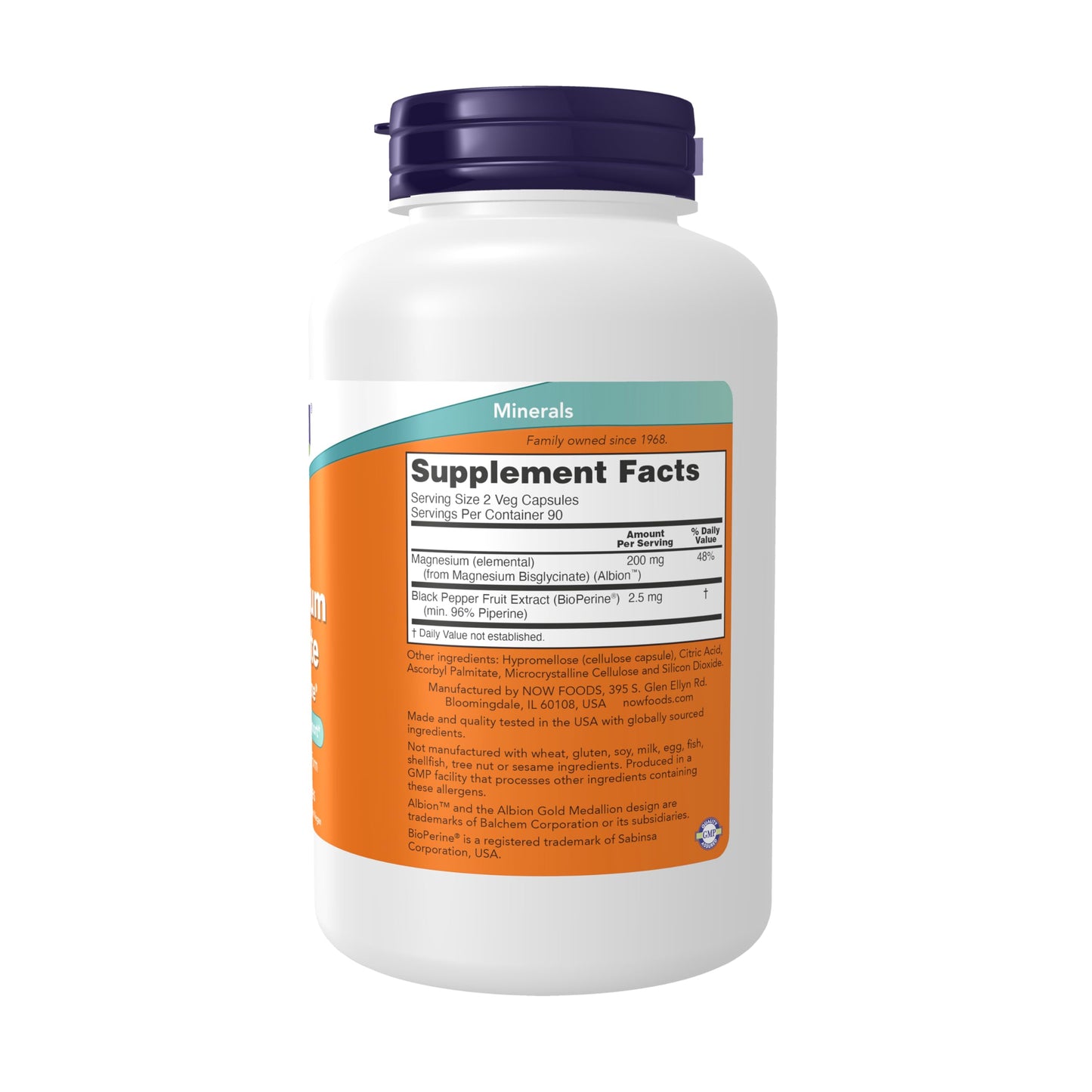 NOW Foods Magnesium Glycinate with BioPerine Capsule, 180 Count