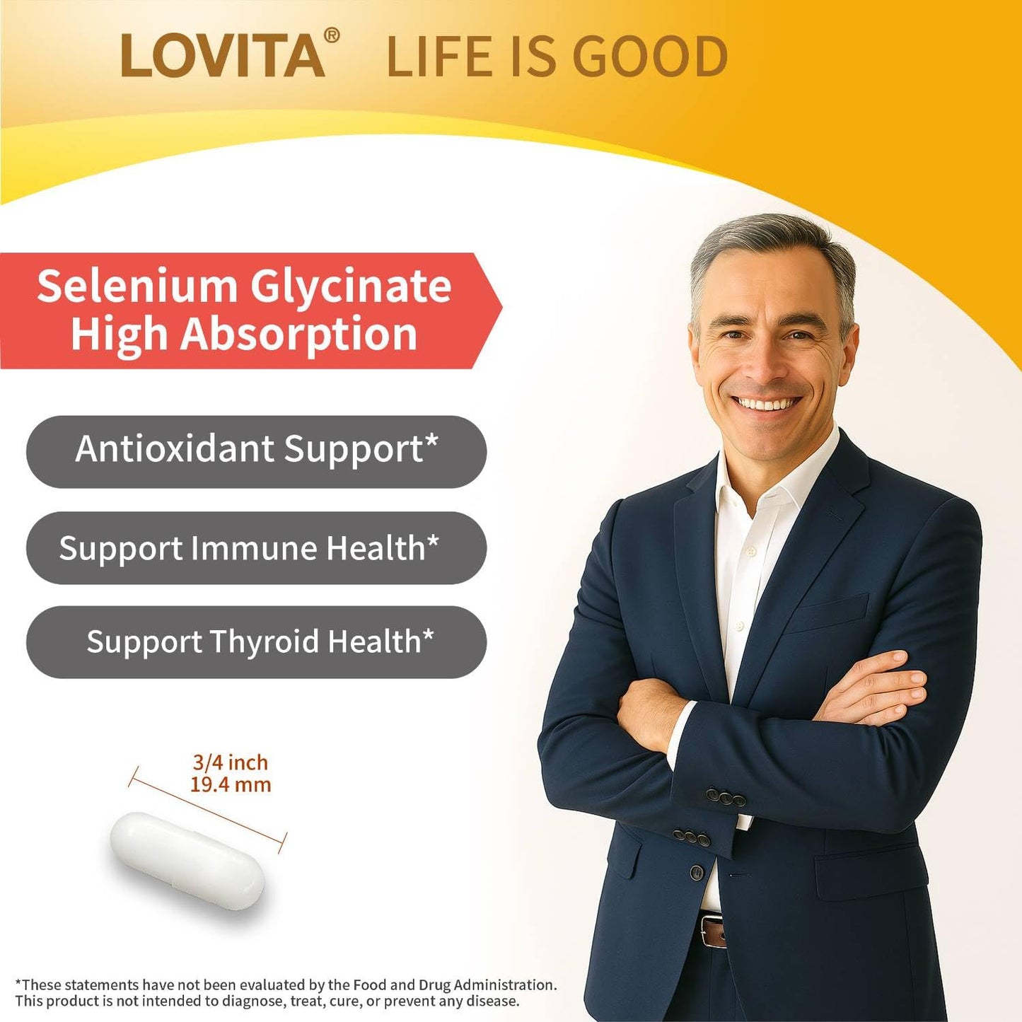 LOVITA Selenium 200 mcg Glycinate Chelated Form for High Absorption, 300 Capsules