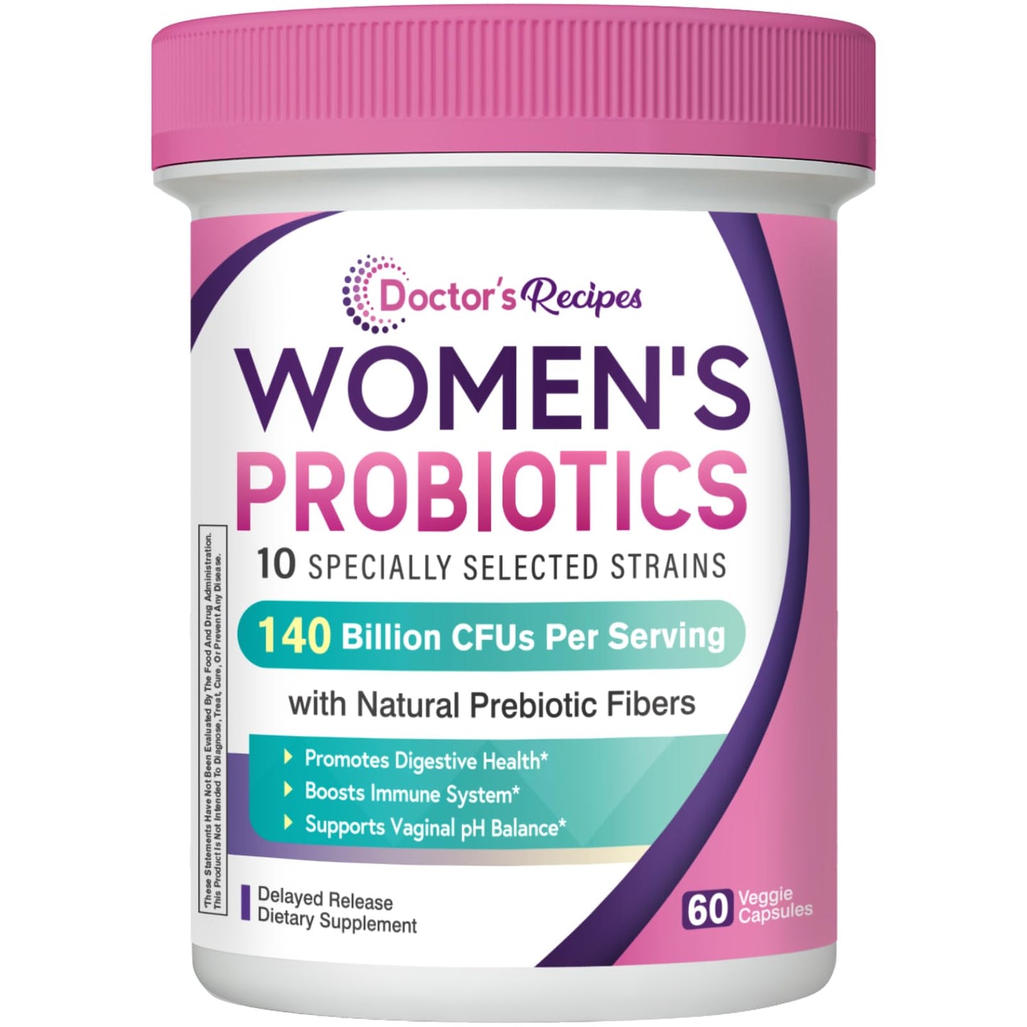 Doctor's Recipes Probiotics for Women with Organic Prebiotics and Probiotics, 140 Billion CFU, 10 Strains, Digestive and Vaginal Health, 60 Capsules