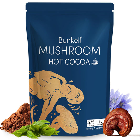 Bunkell Mushroom Hot Cocoa Powder with Reishi, L-Theanine, Chicory, Melatonin & Glycine, 9.7 Ounce