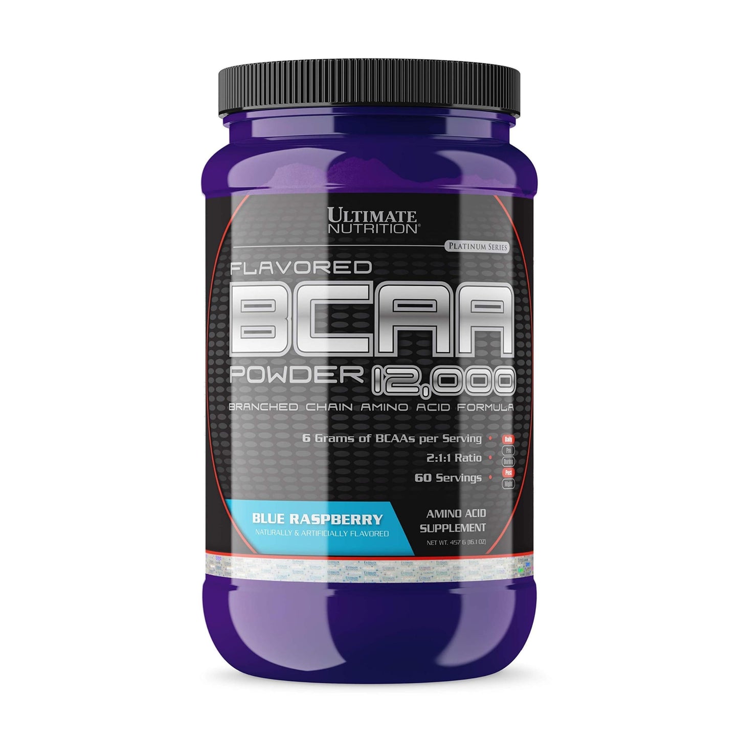 Ultimate Nutrition Flavored BCAA Powder 12000 Branched-Chain Post Workout Amino Acid Supplement Caffeine-Free Blue Raspberry 16.1 oz