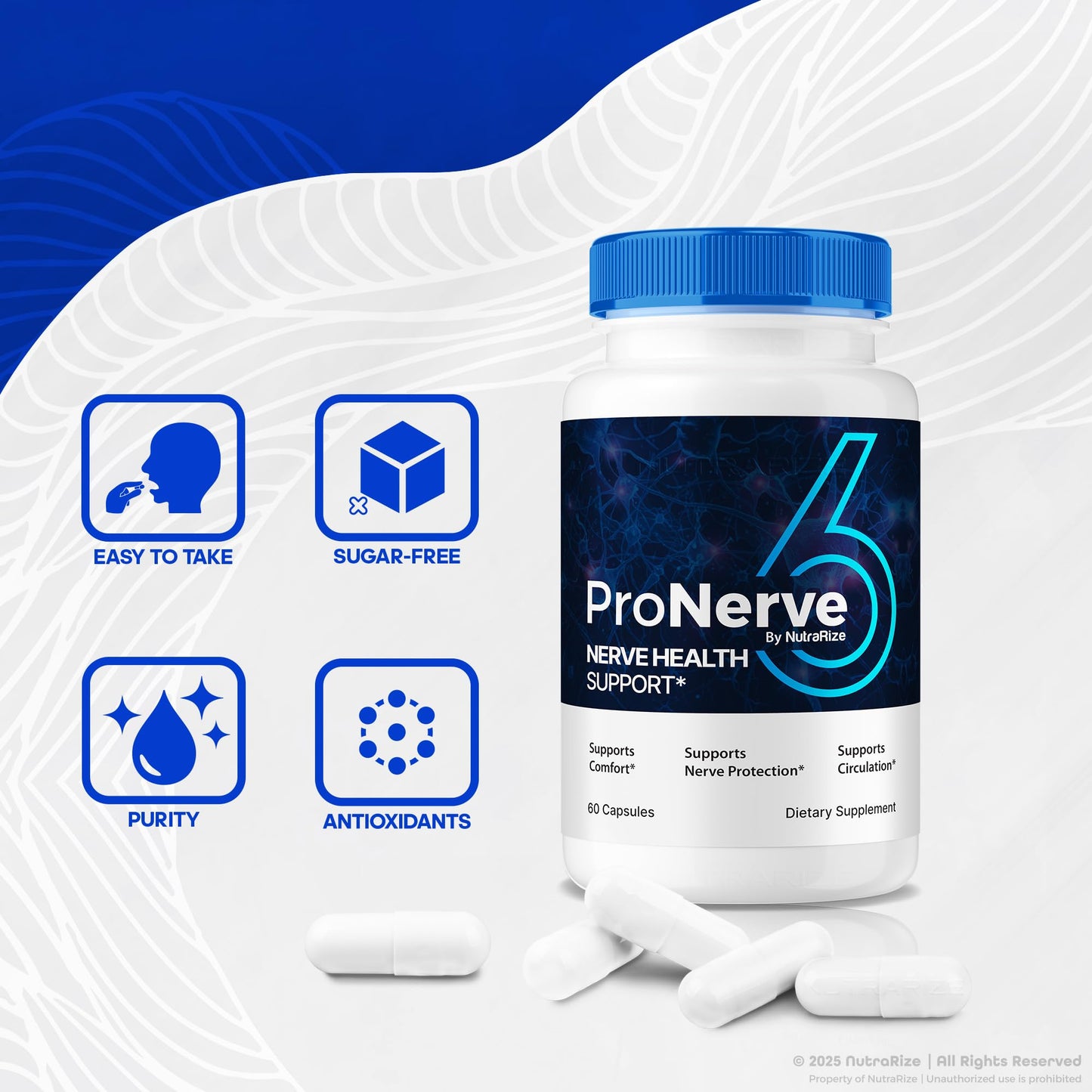 NutraRize ProNerve6 Neuropathy Nerve Support Supplement Capsules, 120 Capsules