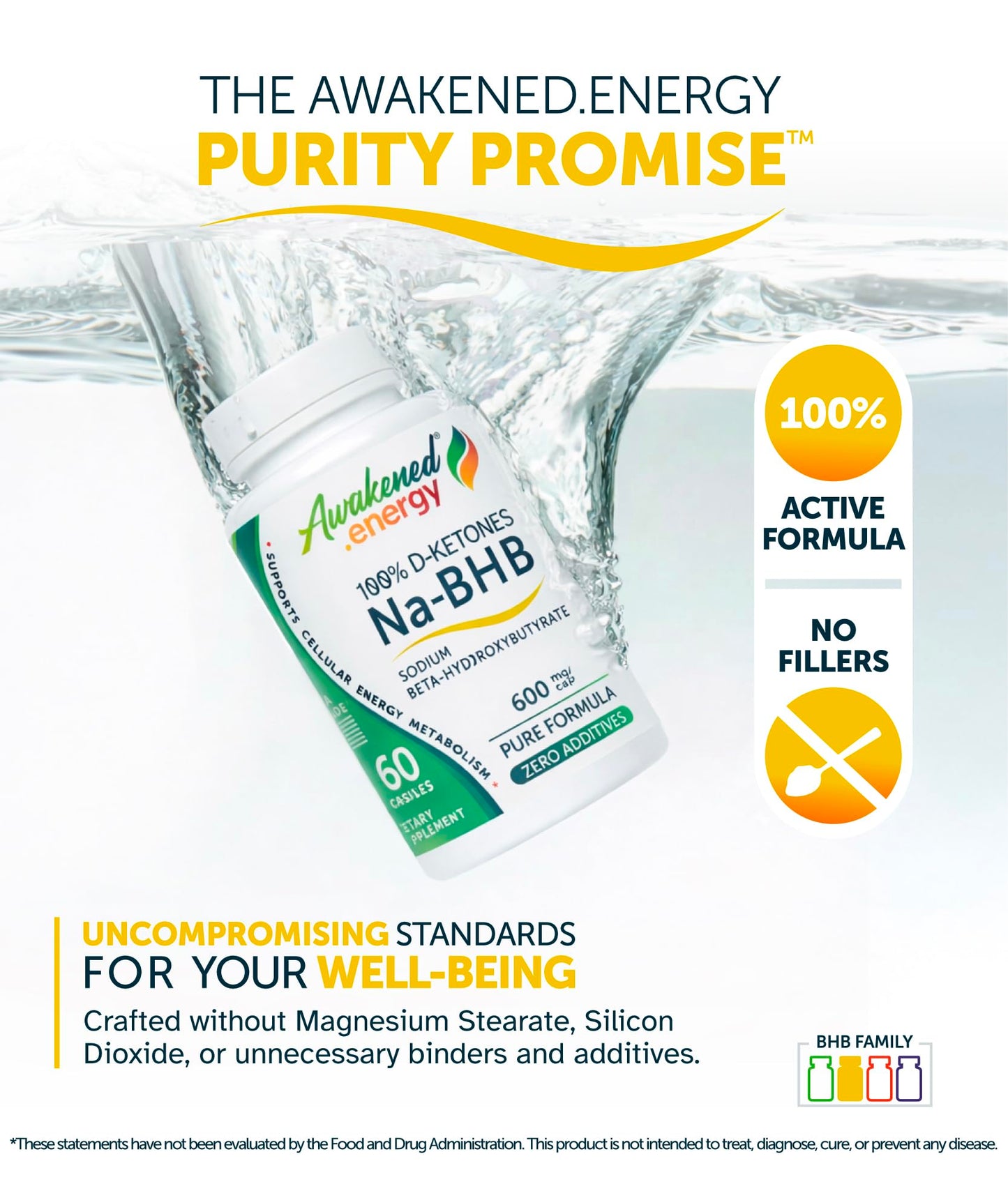 Awakened.energy Na-BHB Sodium Beta-Hydroxybutyrate Supplement 60 Capsules