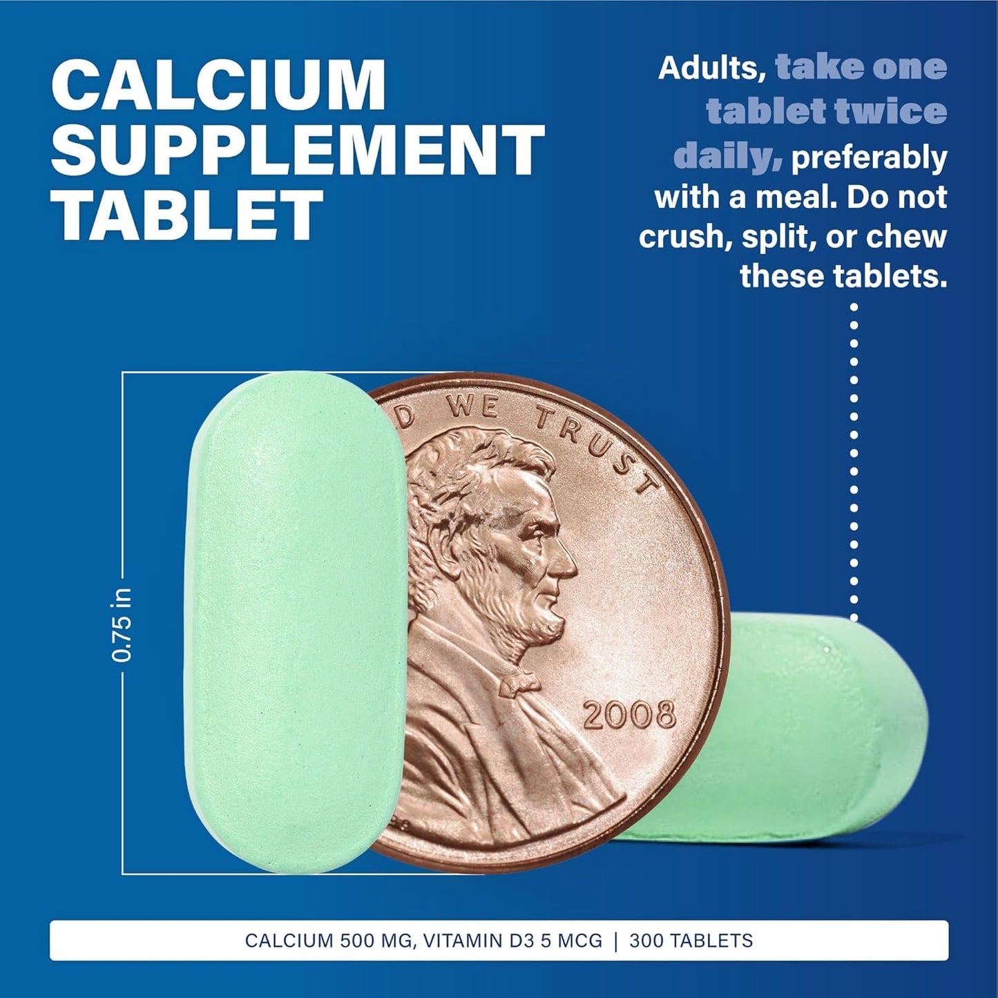 MAJOR Oyster Shell Calcium with Vitamin D3 500 mg / 5 mcg (200 IU) Daily Calcium Supplement, 300 Tablets