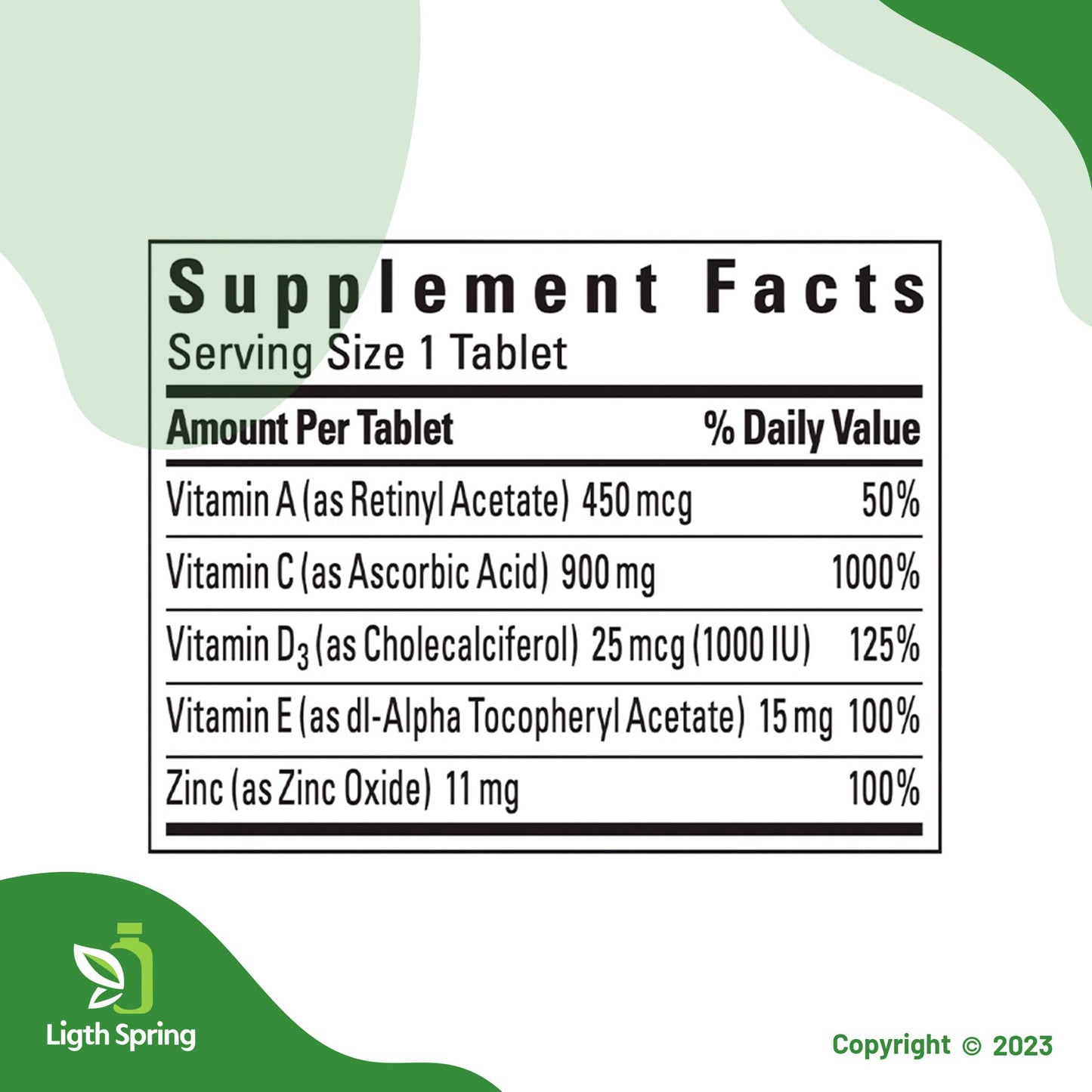 LightSpring Super C with Vitamin D3 & Zinc Tablet, 200 Tablets