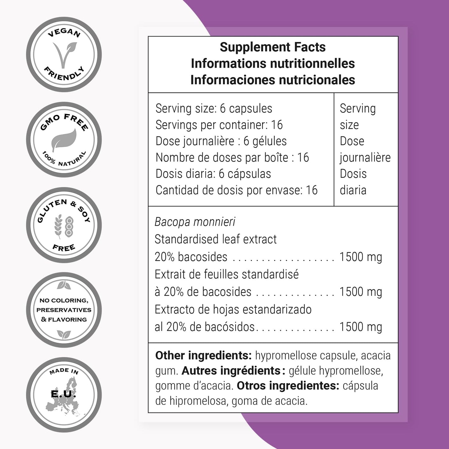 Supersmart Bacopa Monnieri Capsules, 100 Vegetarian Capsules