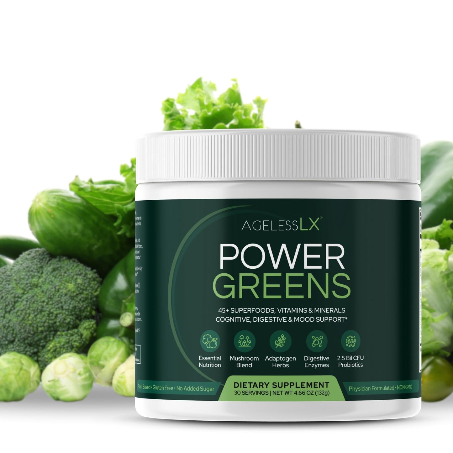 AgelessLX Power Greens Powder, 4.66 Ounce