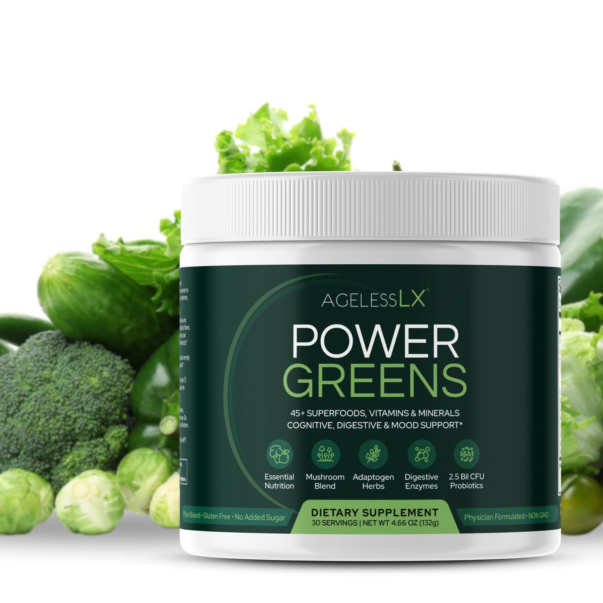 AgelessLX Power Greens Powder, 4.66 Ounce