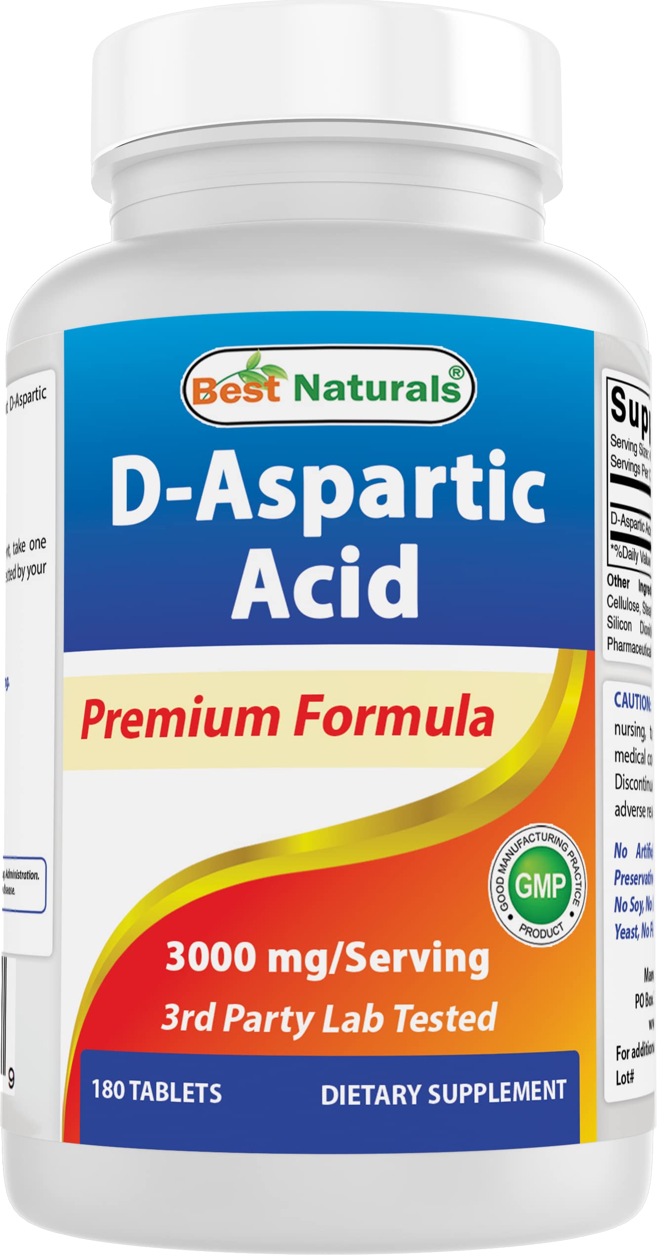 Best Naturals D-Aspartic Acid (DAA) 3000mg per Serving Tablets, 180 Count