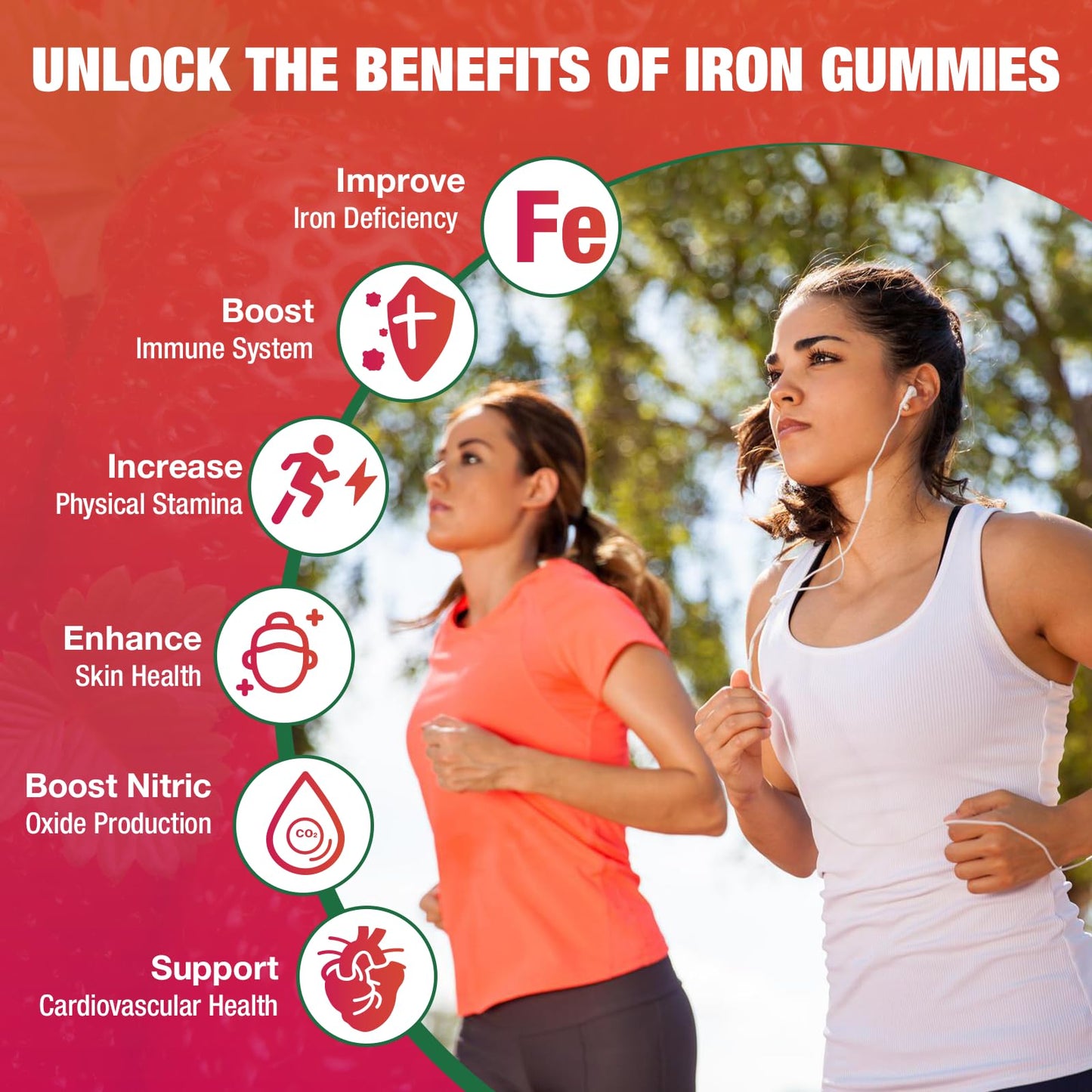 DIAOLAI Vegan Iron Gummies - High Potency Iron Supplement for Women & Men - Strawberry Flavor, 60 Count