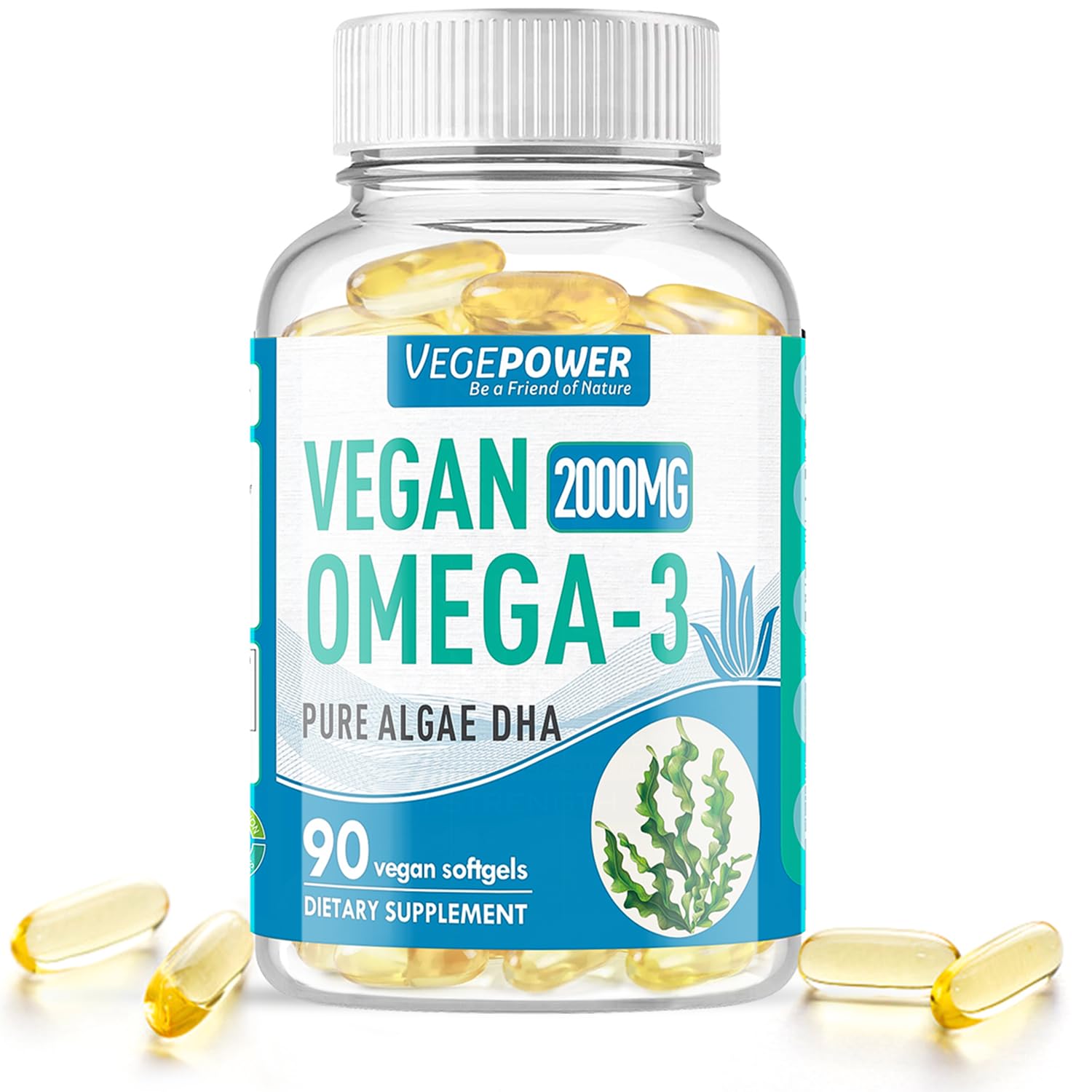 VEGEPOWER Vegan Omega-3 Supplements - 800mg Algae DHA Softgels, 90 Count
