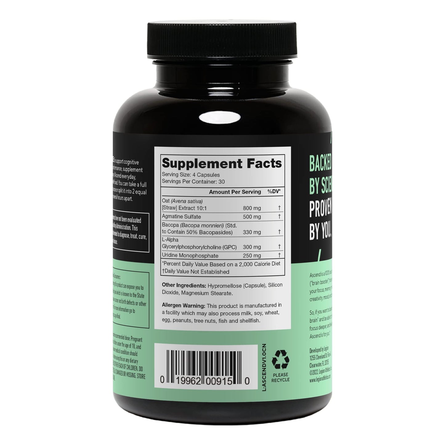 LEGION Ascend Nootropic Capsules, 120 Count