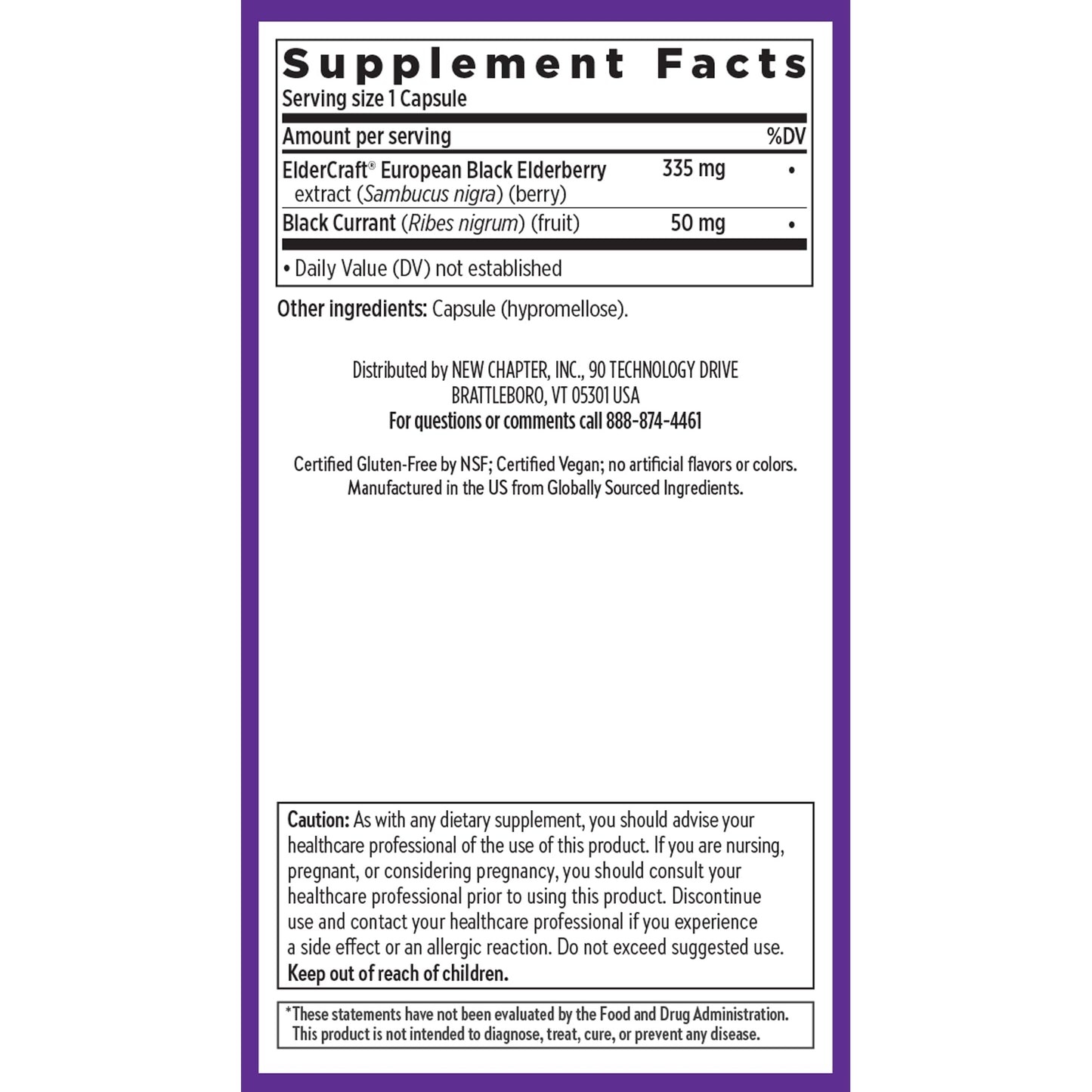 New Chapter Vegan Elderberry Capsules with 64x Concentrated Black Elderberry + Black Currant for Comprehensive Immune Support, 30 Count Capsules