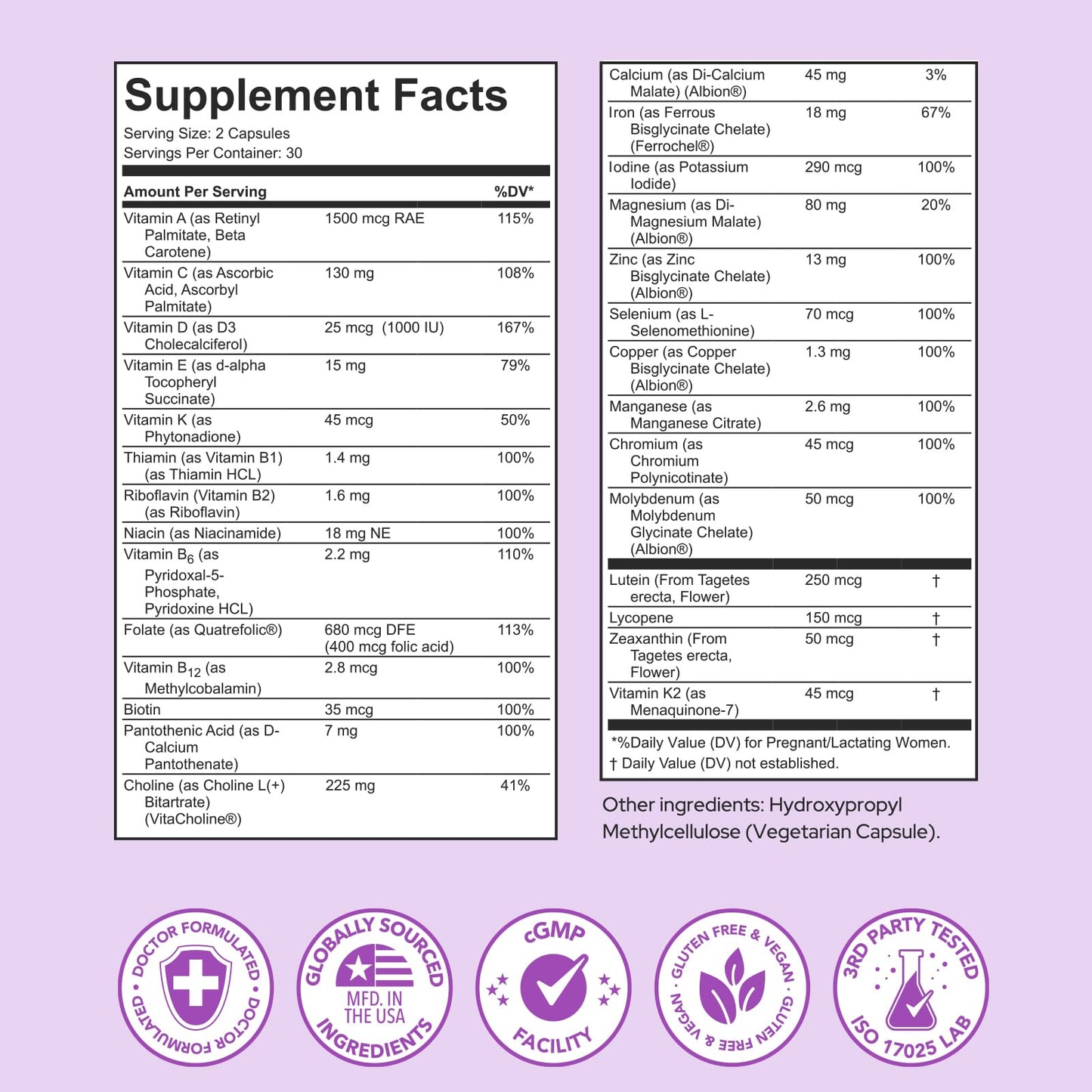 Premom Prenatal Vitamins Multivitamin with Methylfolate, Choline, & Iron Capsules, 60 Count