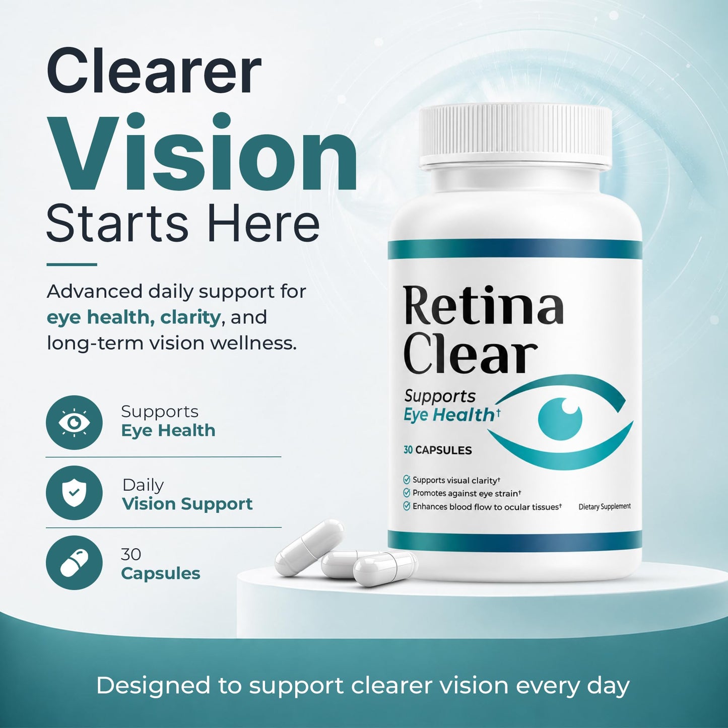 Retina Clear Eye Health Supplement with Lutein, Zeaxanthin, Quercetin, Vitamin A, Zinc & Bilberry, 90 Capsules