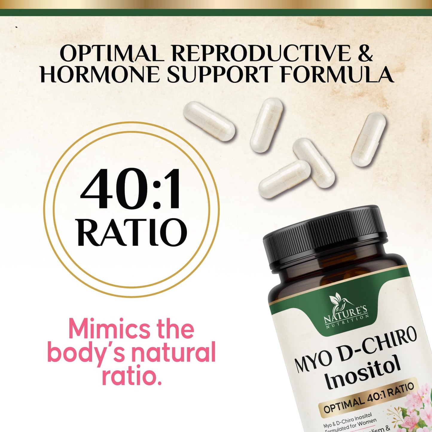 Nature's Nutrition Myo-Inositol 2000mg Per Serving with D-Chiro 60 Capsules
