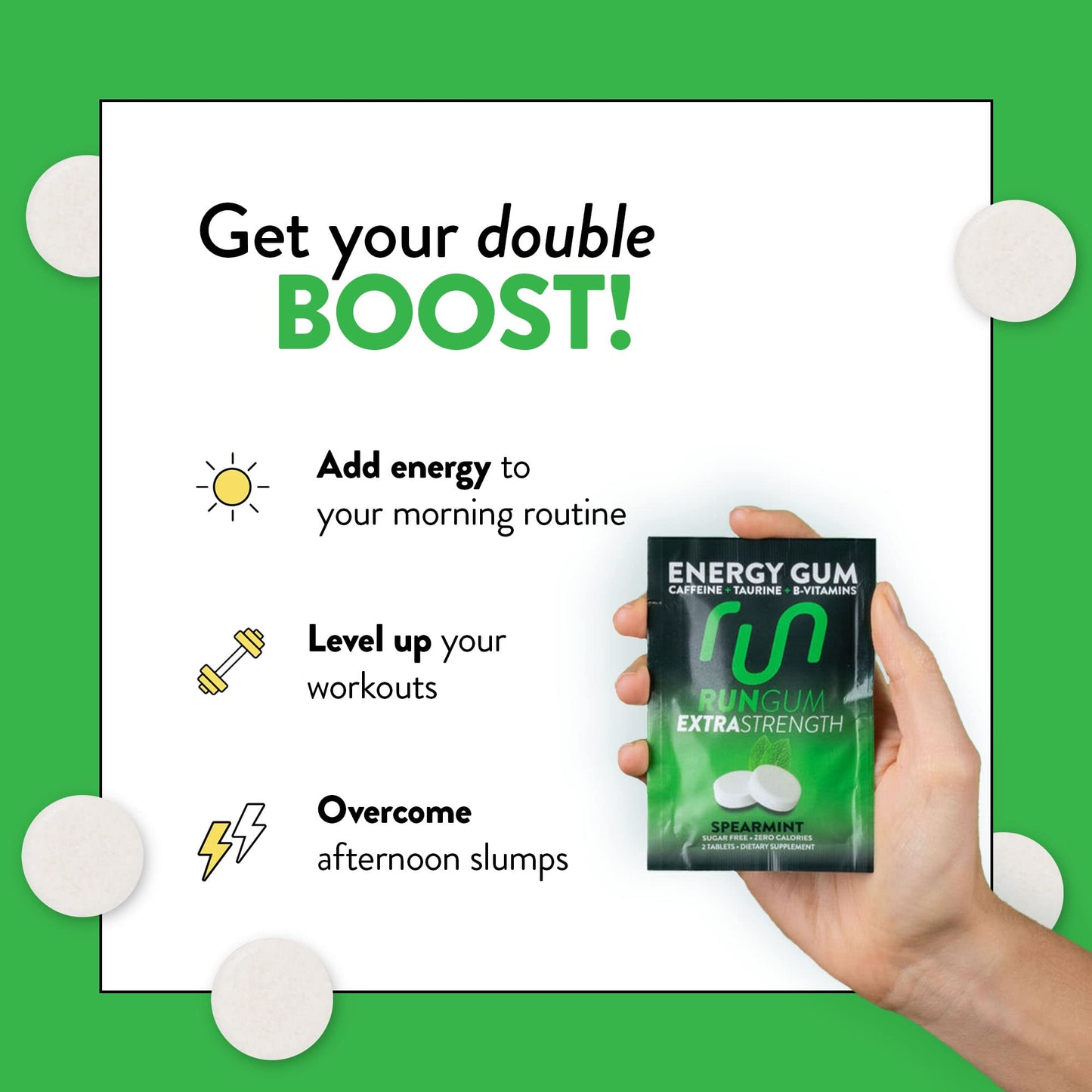 Run Gum Spearmint Double Caffeine Gum Chewable 24 Pieces
