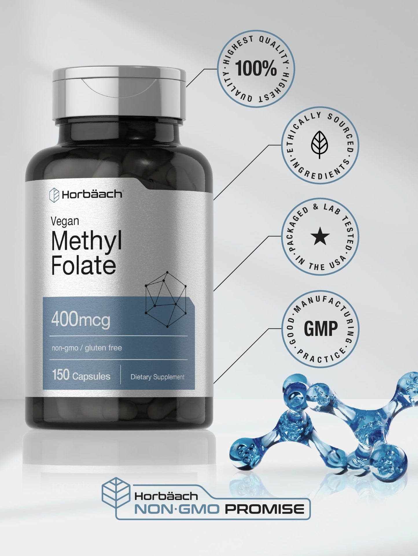 Horbäach Methyl Folate 400 mcg Capsules 150 Count