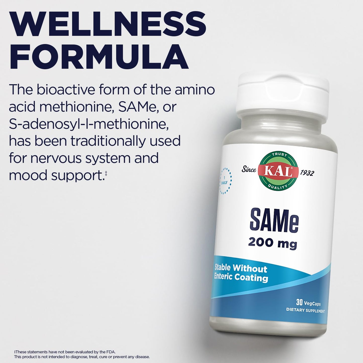 KAL SAMe 200mg (S-adenosyl-L-methionine) Capsules, 30 Count