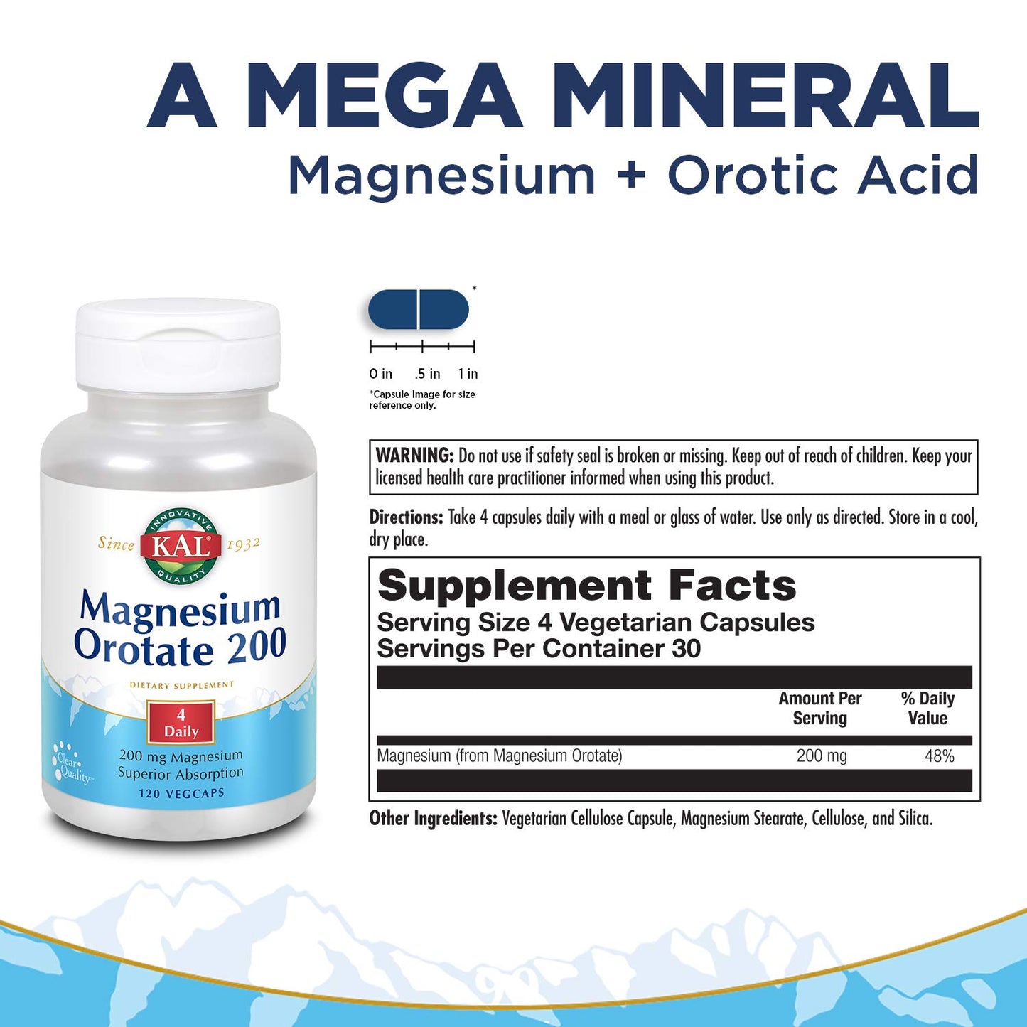 KAL Magnesium Orotate 200 mg Tablets, 60 Count