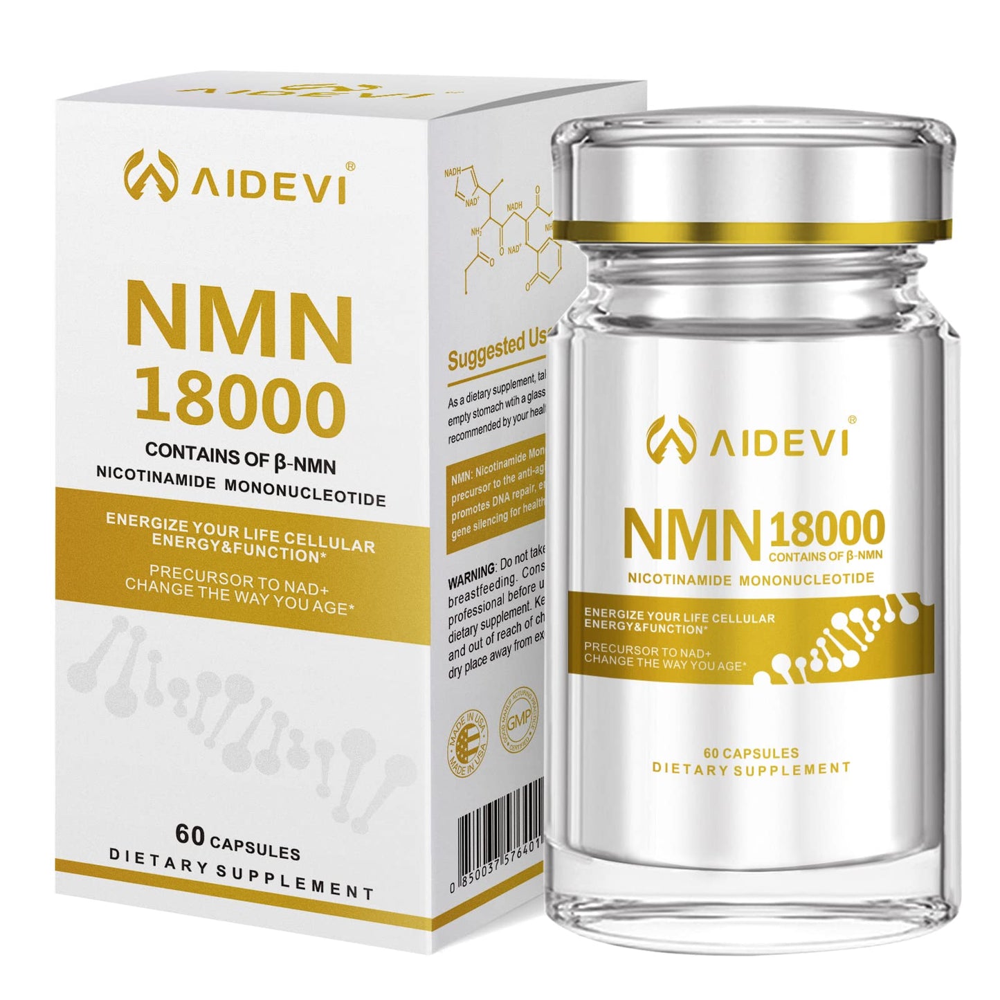 AIDEVI NMN 18000 Nicotinamide Mononucleotide Supplement with Resveratrol Capsule, 60 Capsules