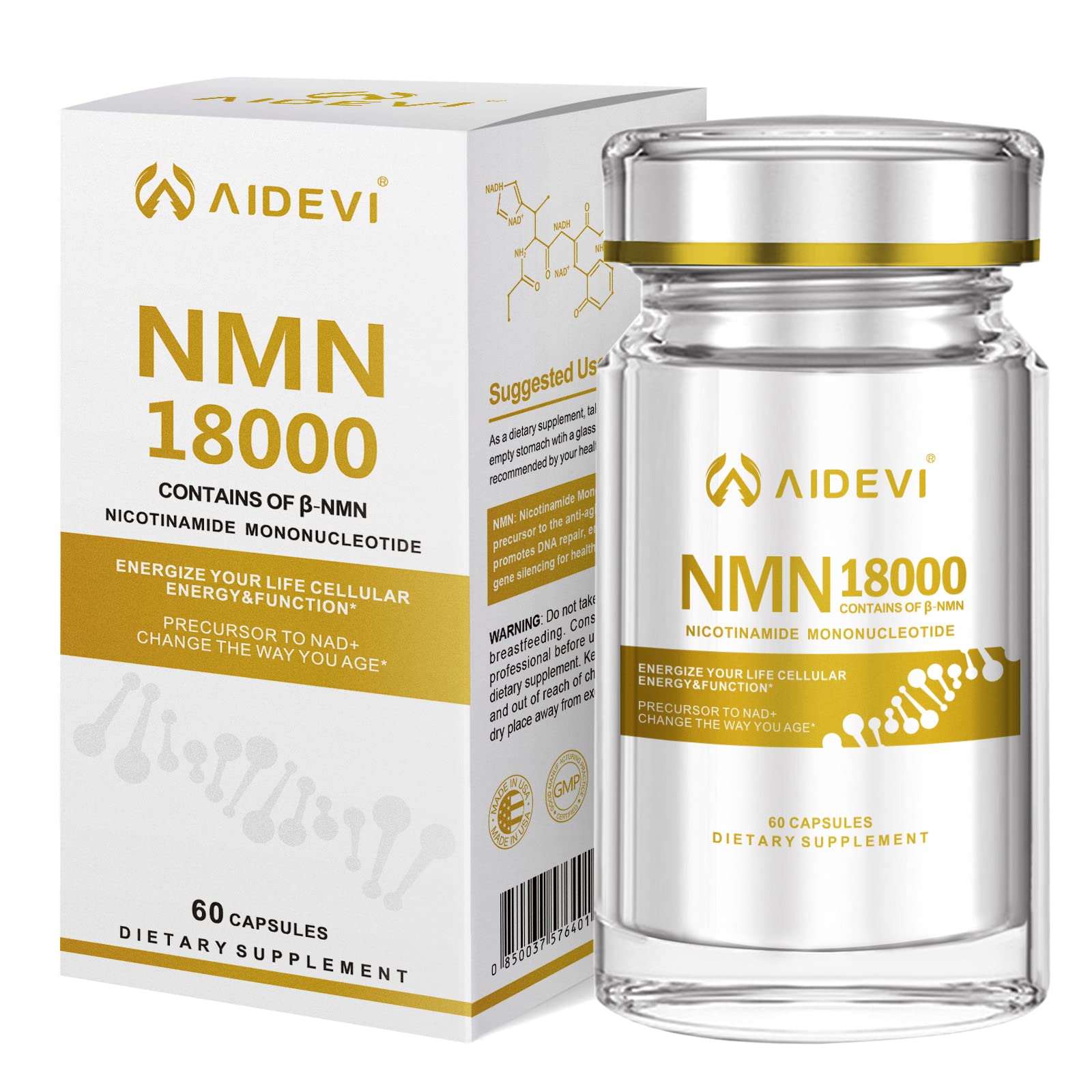 AIDEVI NMN 18000 Nicotinamide Mononucleotide Supplement with Resveratrol Capsule, 60 Capsules