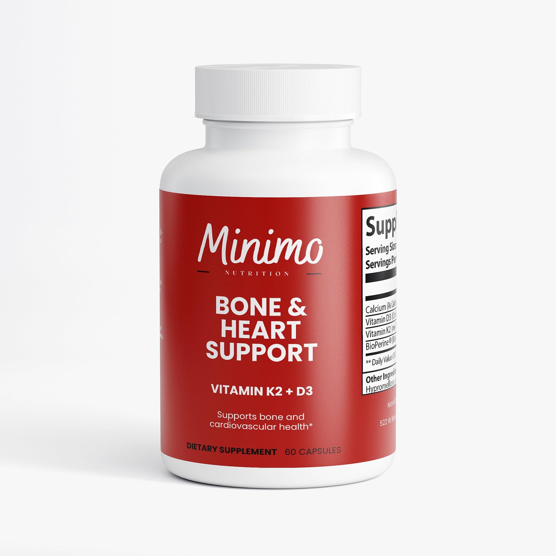 Minimo Nutrition Bone & Heart Support K2 + D3 Capsules, 60 Count
