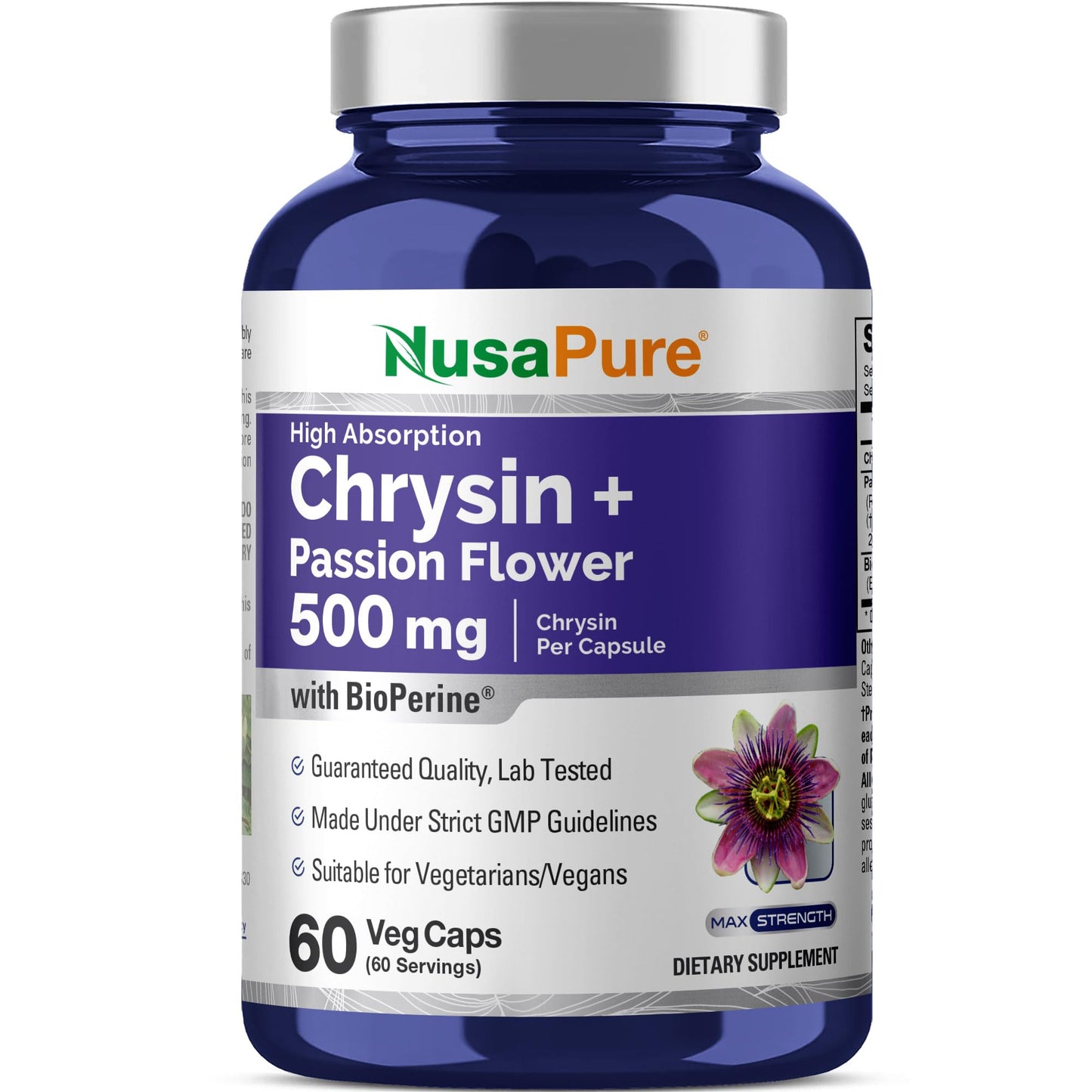 NusaPure Chrysin with Passion Flower Capsules, 60 Count