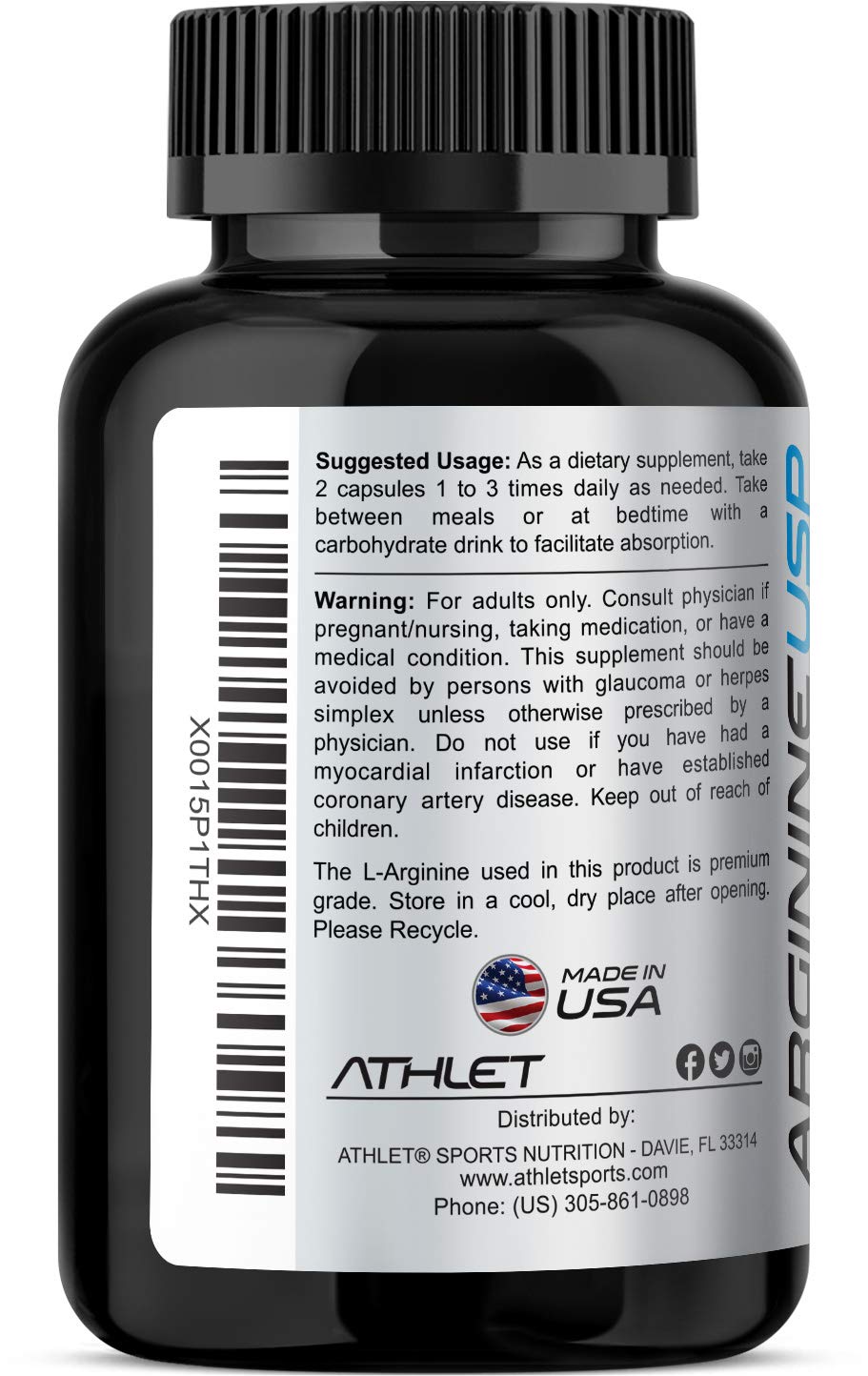 Athlet L-Arginine 1000 mg Capsules 240 Count