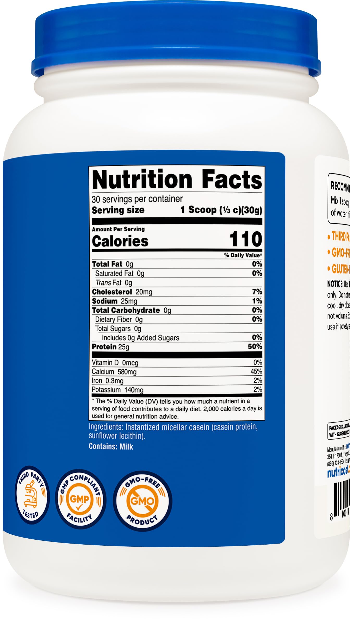Nutricost Casein Protein Powder (Unflavored) 32.4