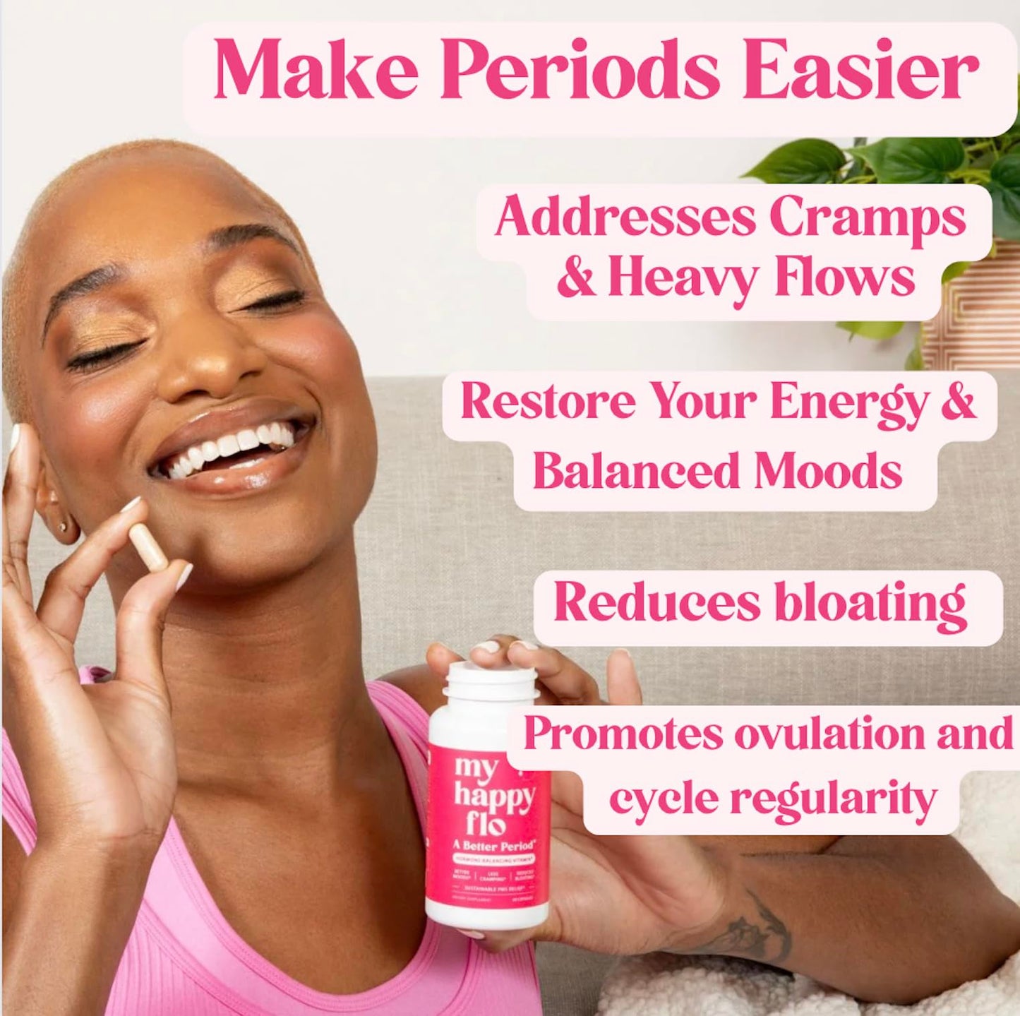 My Happy Flo Heavy Period Relief Supplement, Cramps & Bloating, 60 Capsules